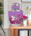 White Dove On Purple Theme Large Urn With 1 Keepsake Urn