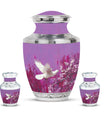 White Dove On Purple Theme Large Urn With 2 Keepsake Urn