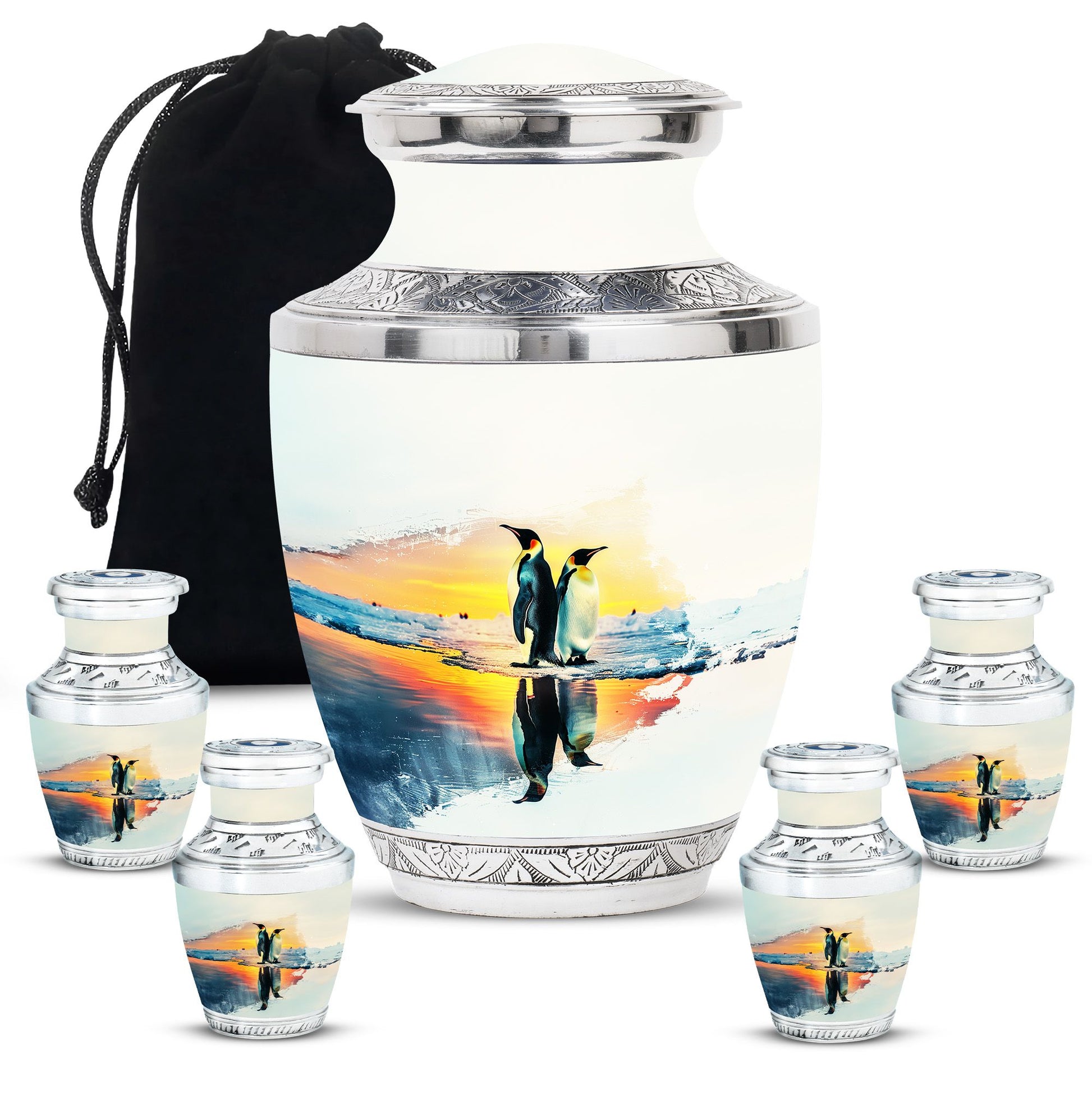 Penguin Theme Large Urn With 4 Keepsake Urn