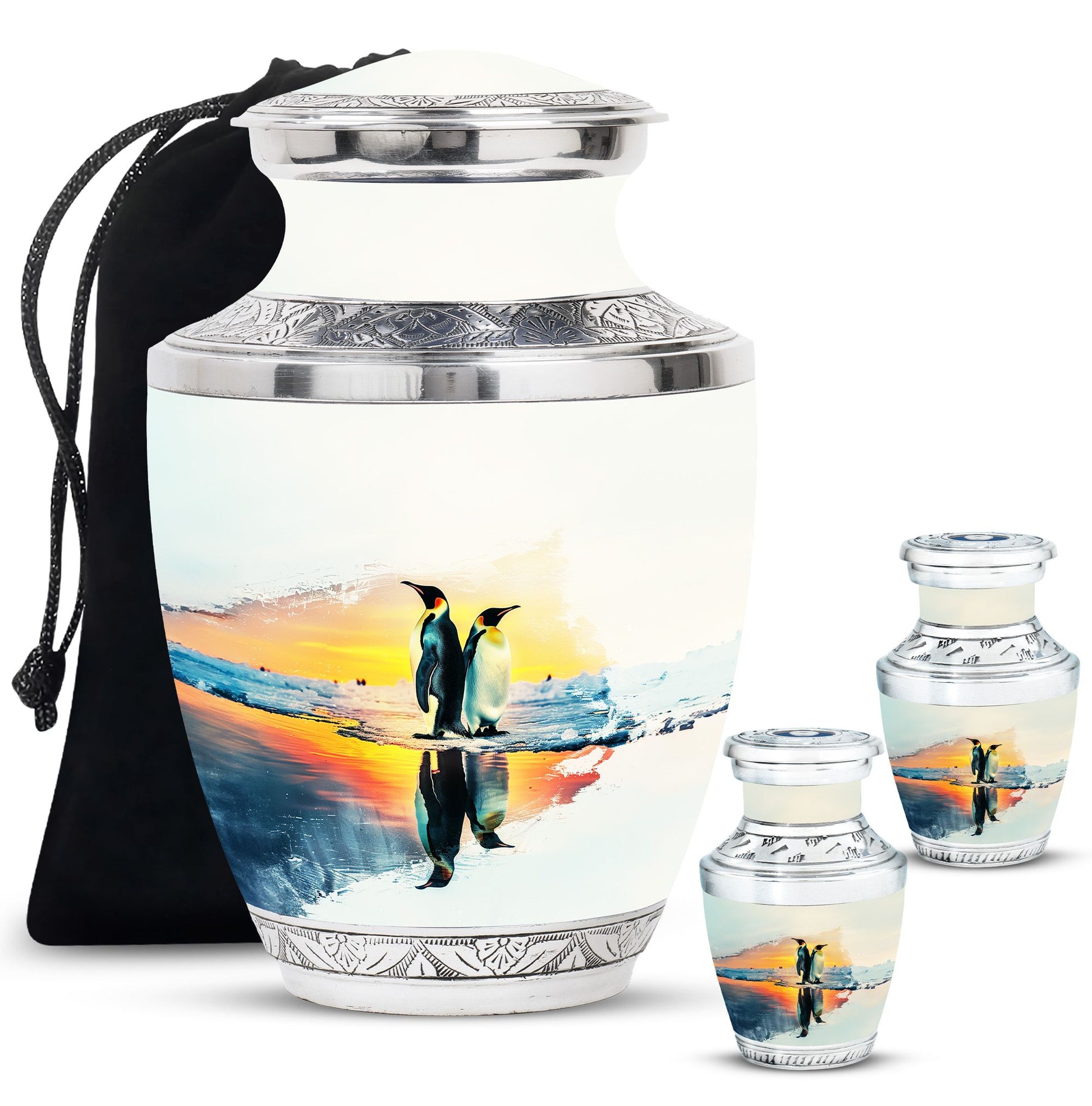 Penguin Theme Large Urn With 2 Keepsake Urn