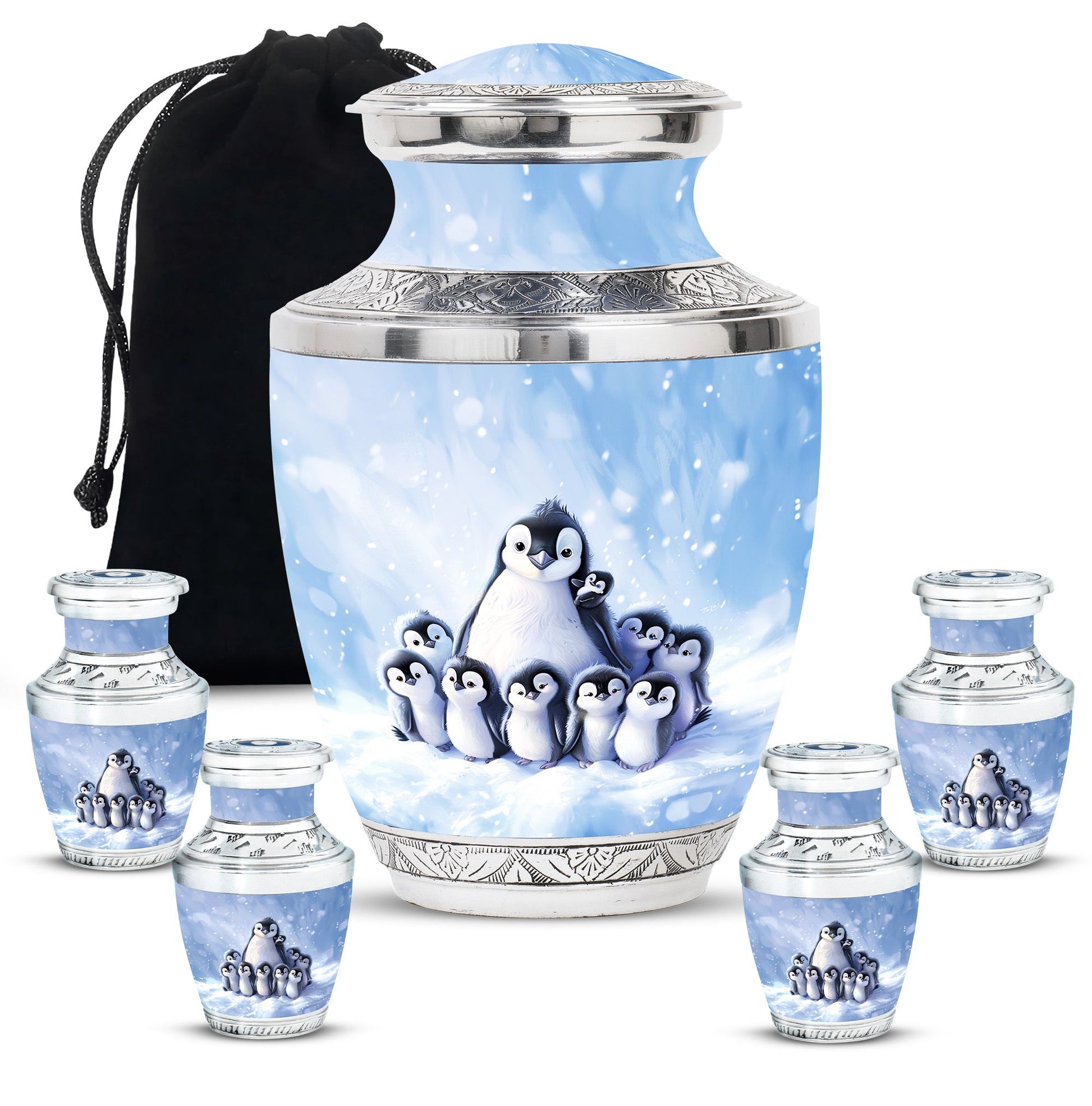 Penguin Theme Large Urn With 4 Keepsake Urn