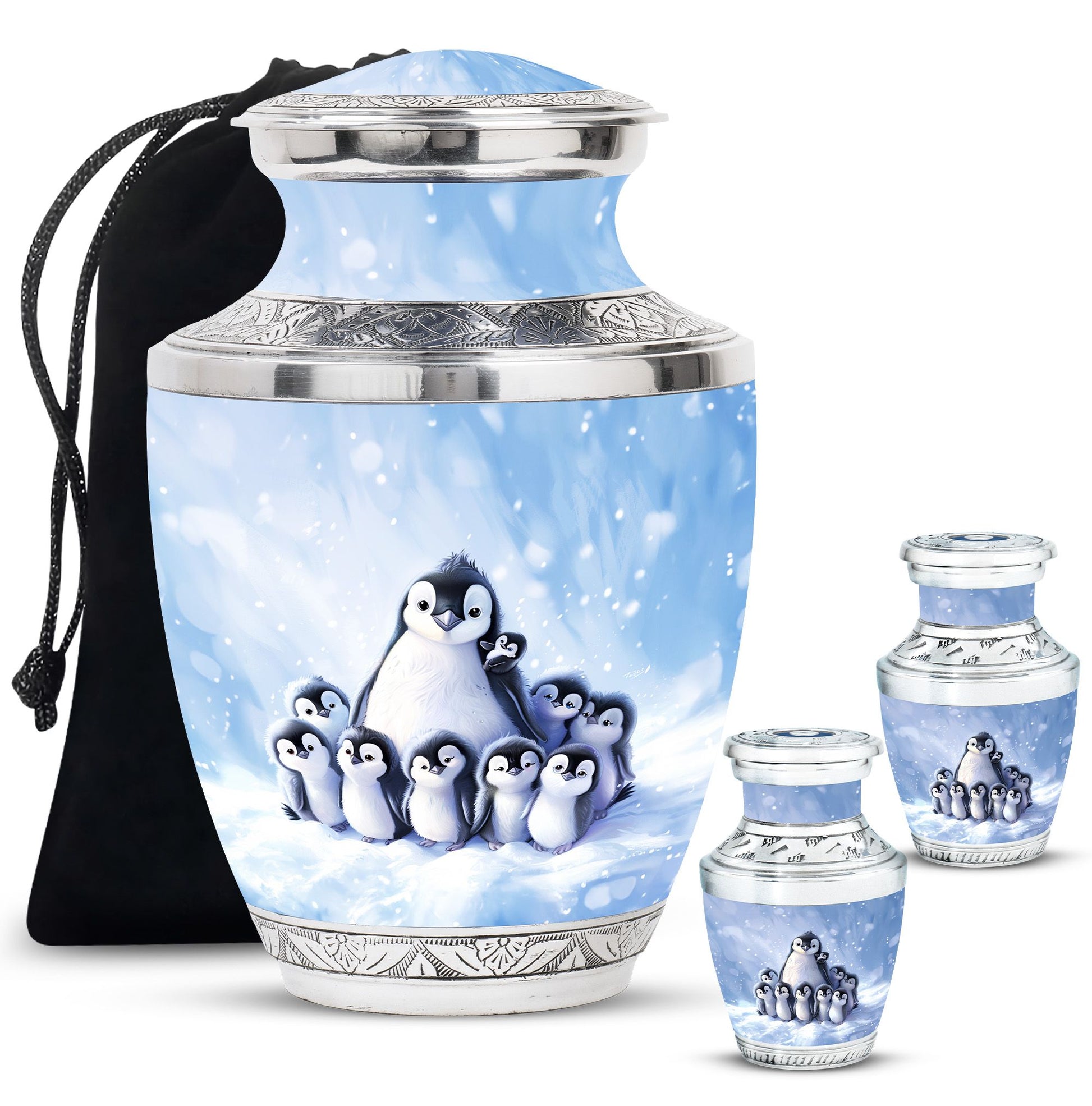 Penguin Theme Large Urn With 2 Keepsake Urn