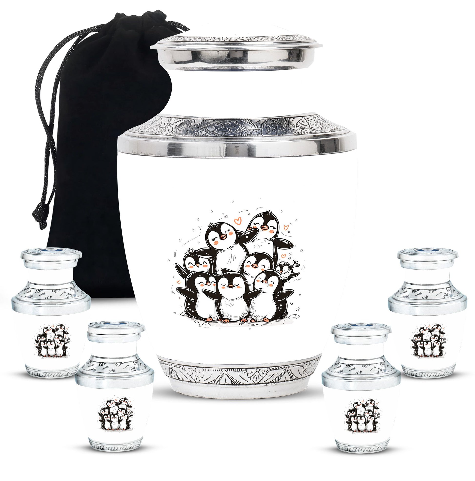 Penguin Theme Large Urn With 4 Keepsake Urn