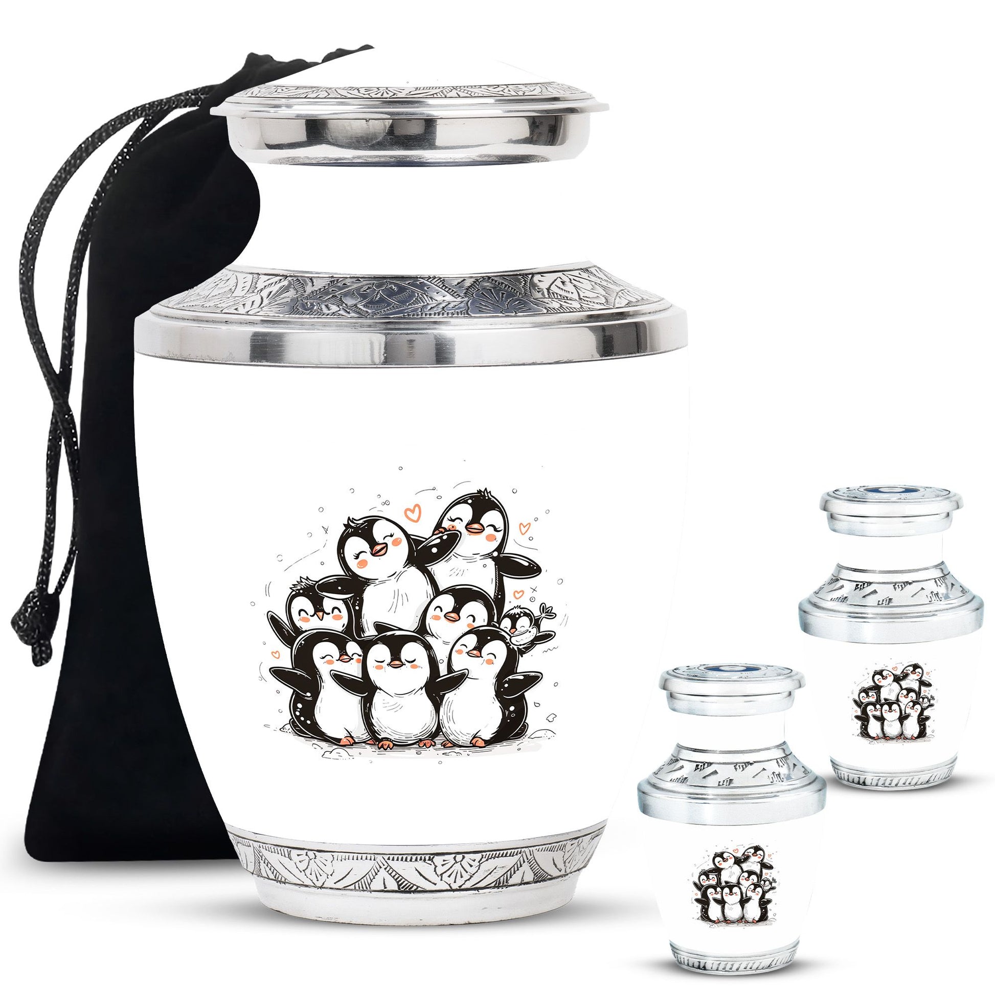 Penguin Theme Large Urn With 2 Keepsake Urn