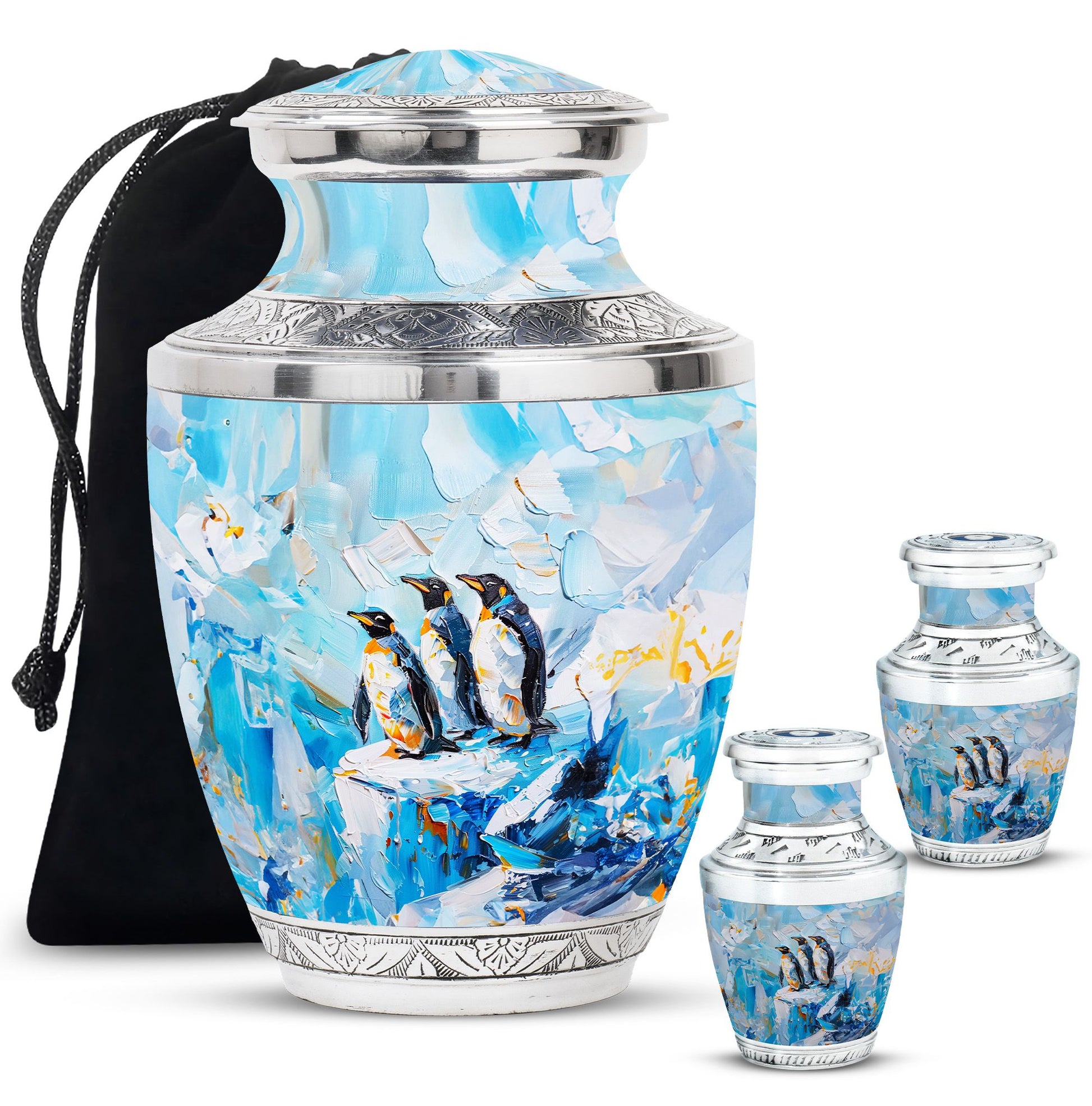 Penguin Theme Large Urn With 2 Keepsake Urn