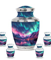 Aurora Borealis Theme Large Urn With 4 Keepsake Urn