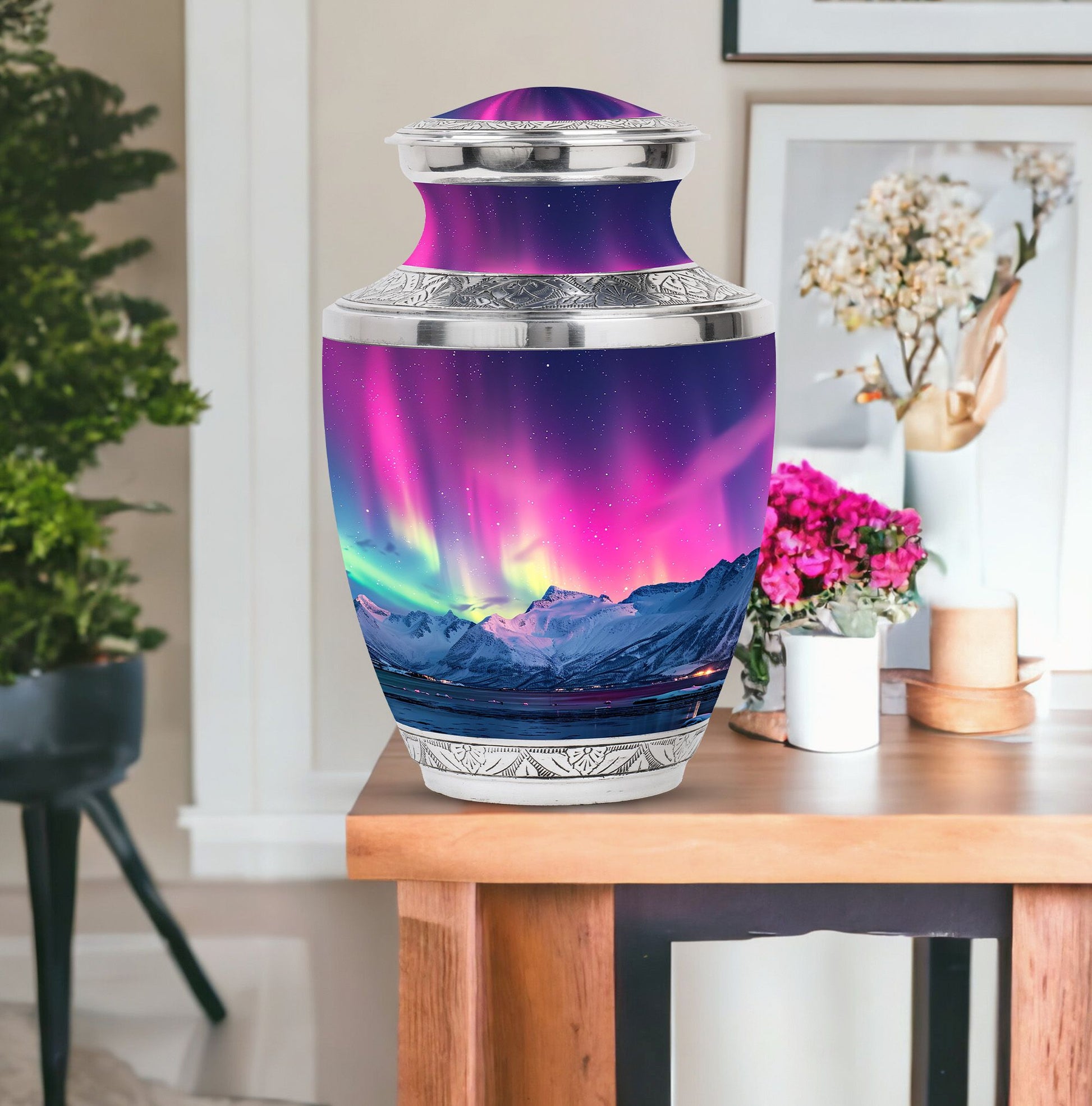 Aurora Borealis Theme Large Urn With 1 Keepsake Urn