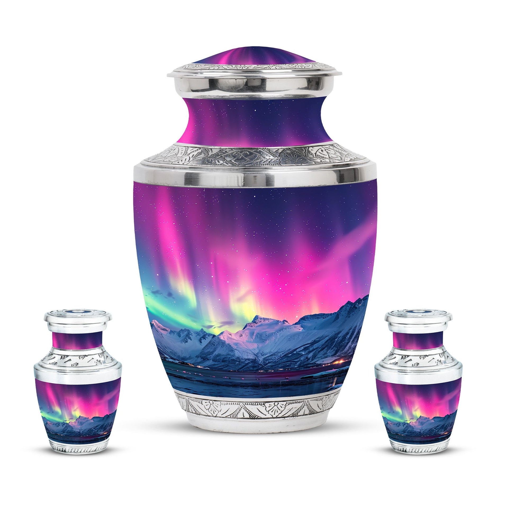 Aurora Borealis Theme Large Urn With 2 Keepsake Urn