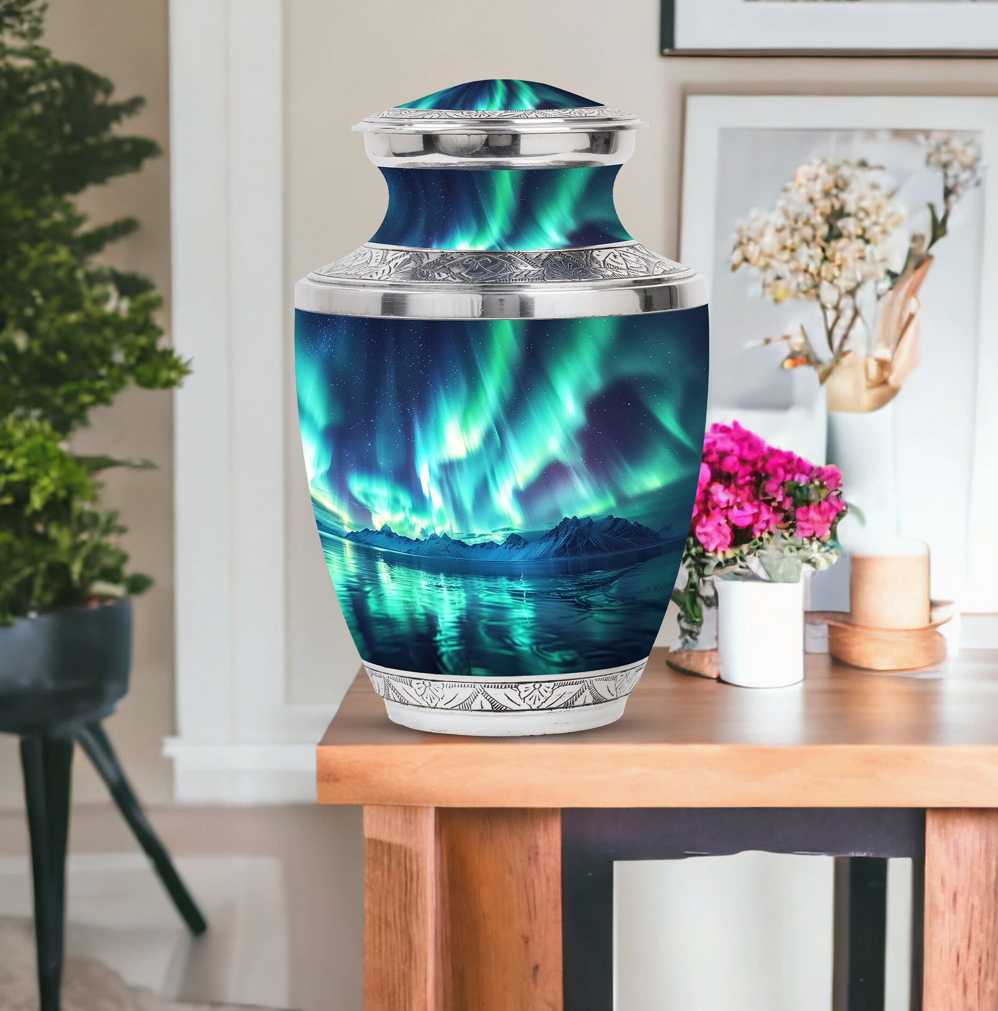 Aurora Borealis Borealis Theme Large Urn With 1 Keepsake Urn