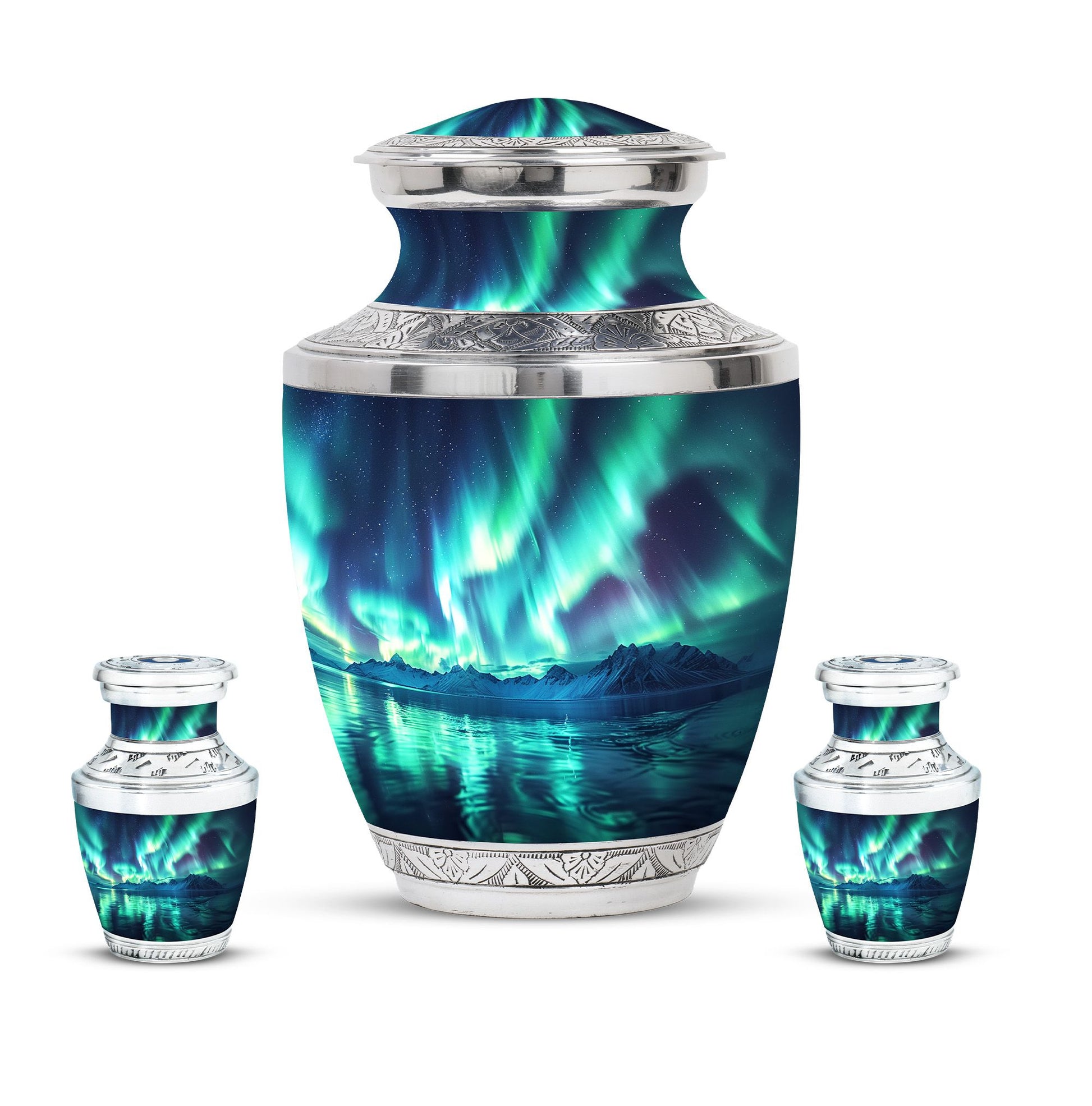 Aurora Borealis Borealis Theme Large Urn With 2 Keepsake Urn