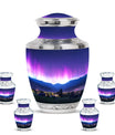 Aurora Borealis Theme Large Urn With 4 Keepsake Urn
