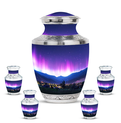 Aurora Borealis Theme Large Urn With 4 Keepsake Urn