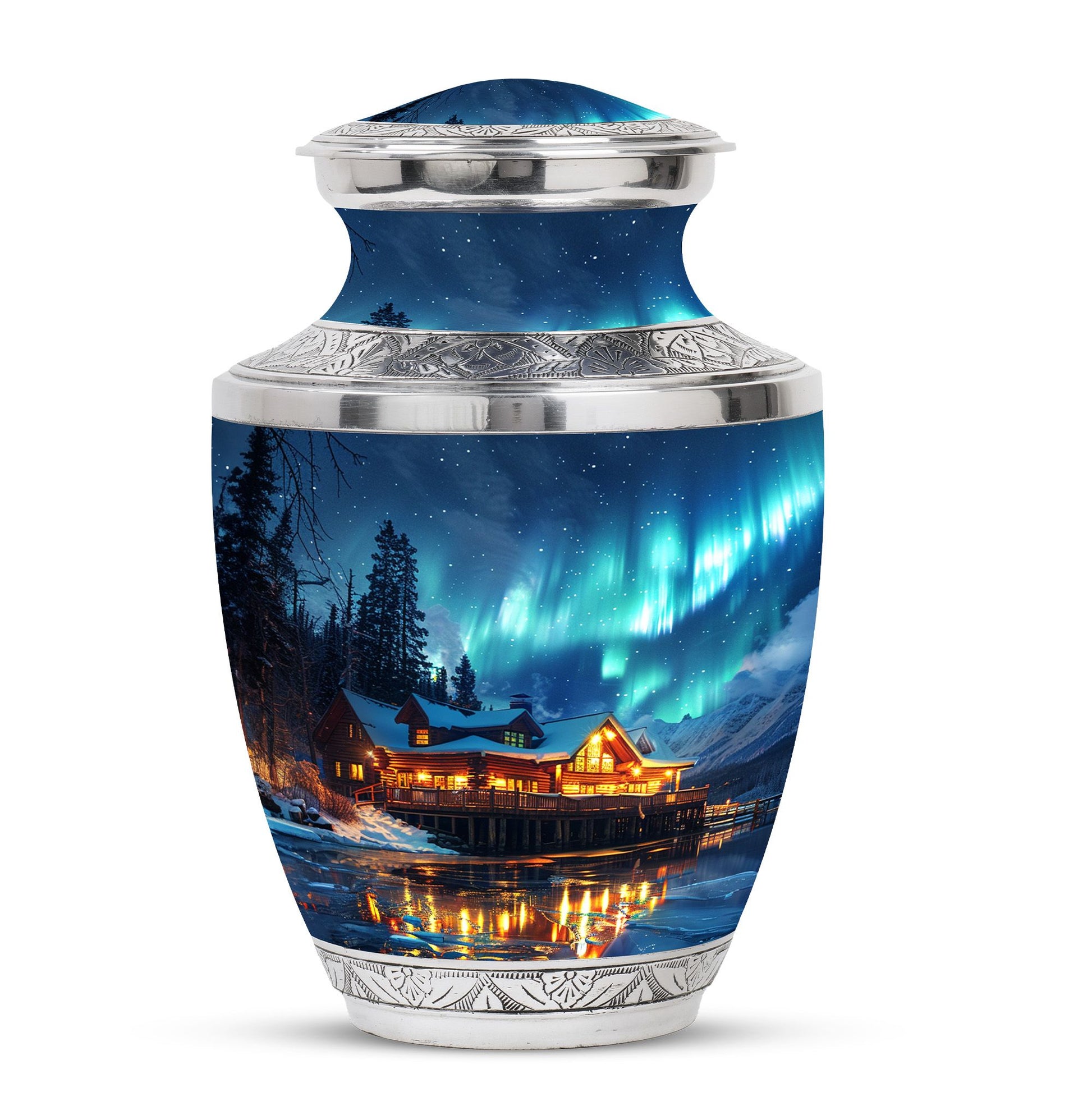 Aurora Borealis Borealis Theme Large Urn 10 Inch