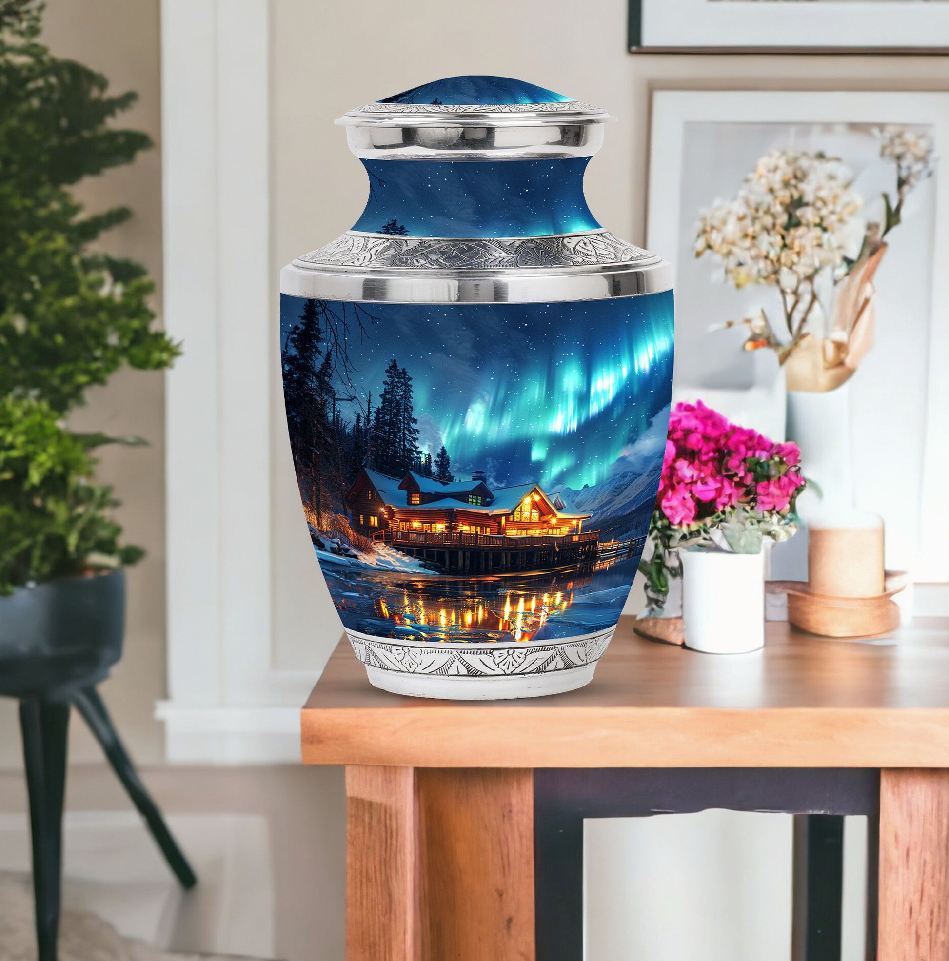 Aurora Borealis Borealis Theme Large Urn With 1 Keepsake Urn