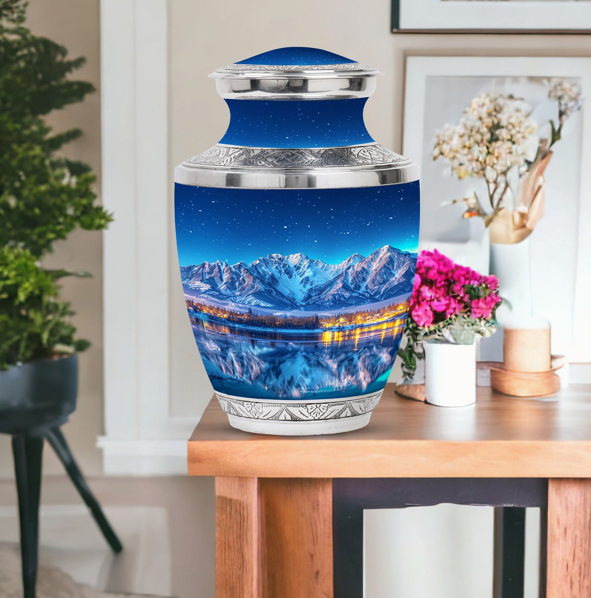 Aurora Borealis Theme Large Urn With 1 Keepsake Urn
