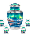 Aurora Borealis Theme Large Urn With 4 Keepsake Urn