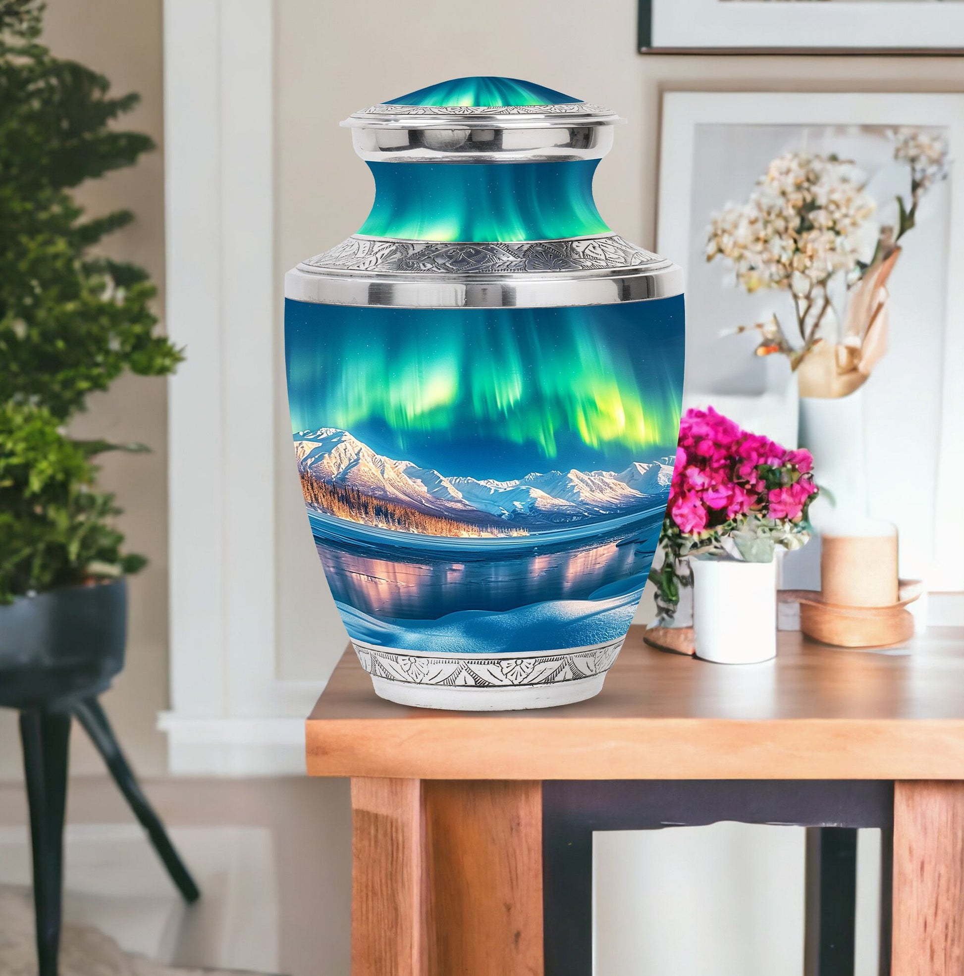 Aurora Borealis Theme Large Urn With 1 Keepsake Urn