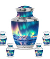 Aurora Borealis Theme Large Urn With 4 Keepsake Urn