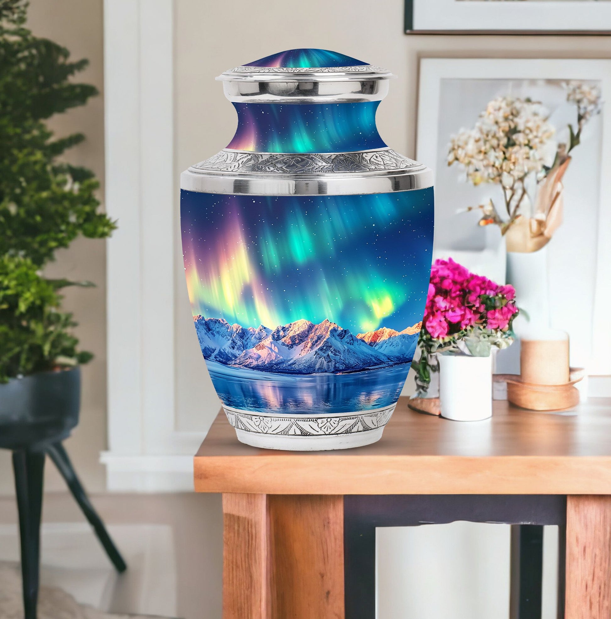 Aurora Borealis Theme Large Urn With 1 Keepsake Urn