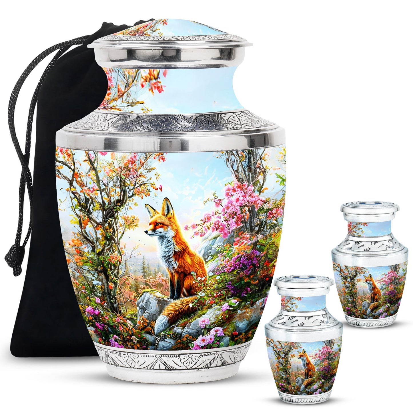 Fox Theme Large Urn With 2 Keepsake Urn