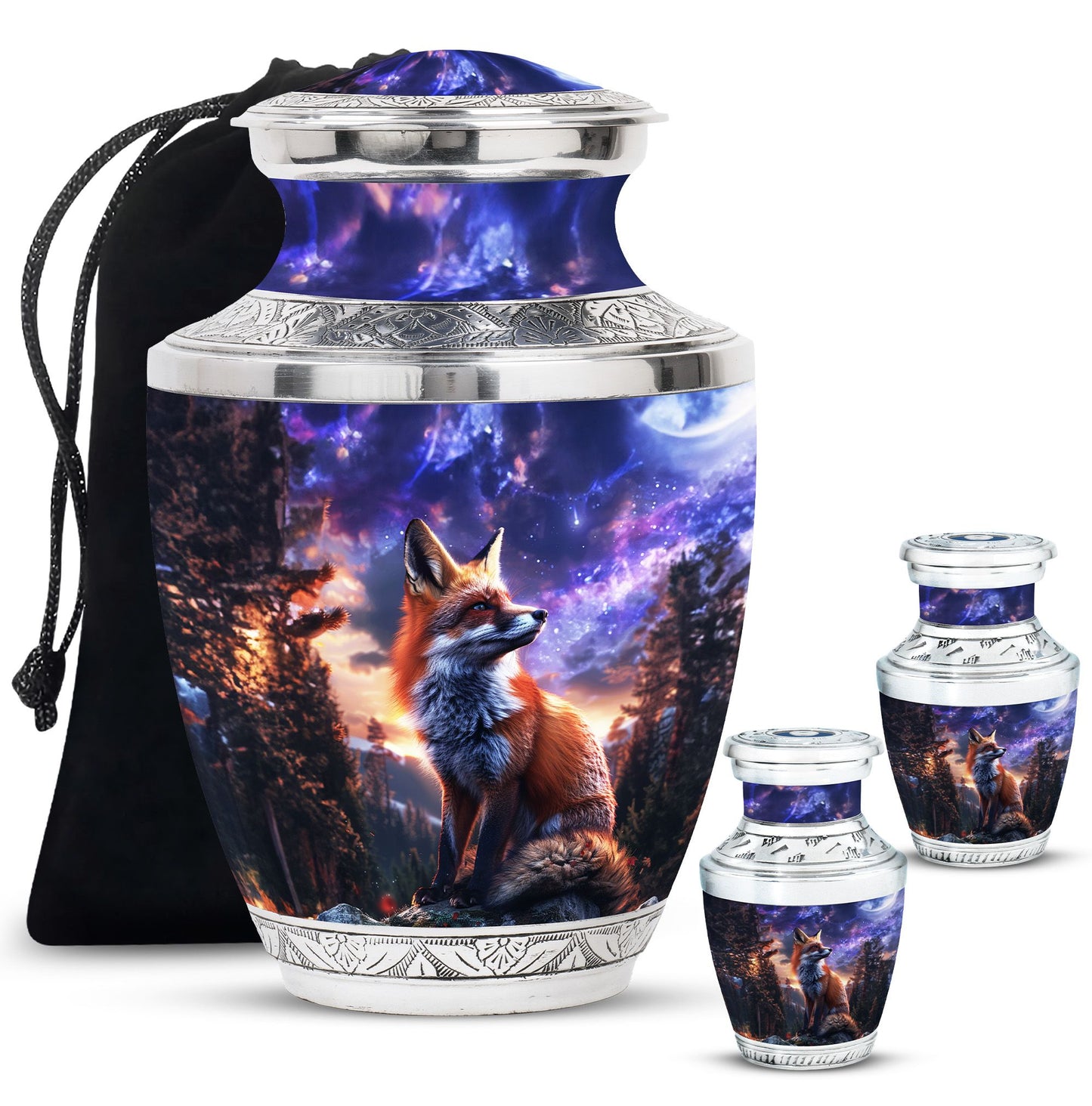 Fox Theme Large Urn With 2 Keepsake Urn