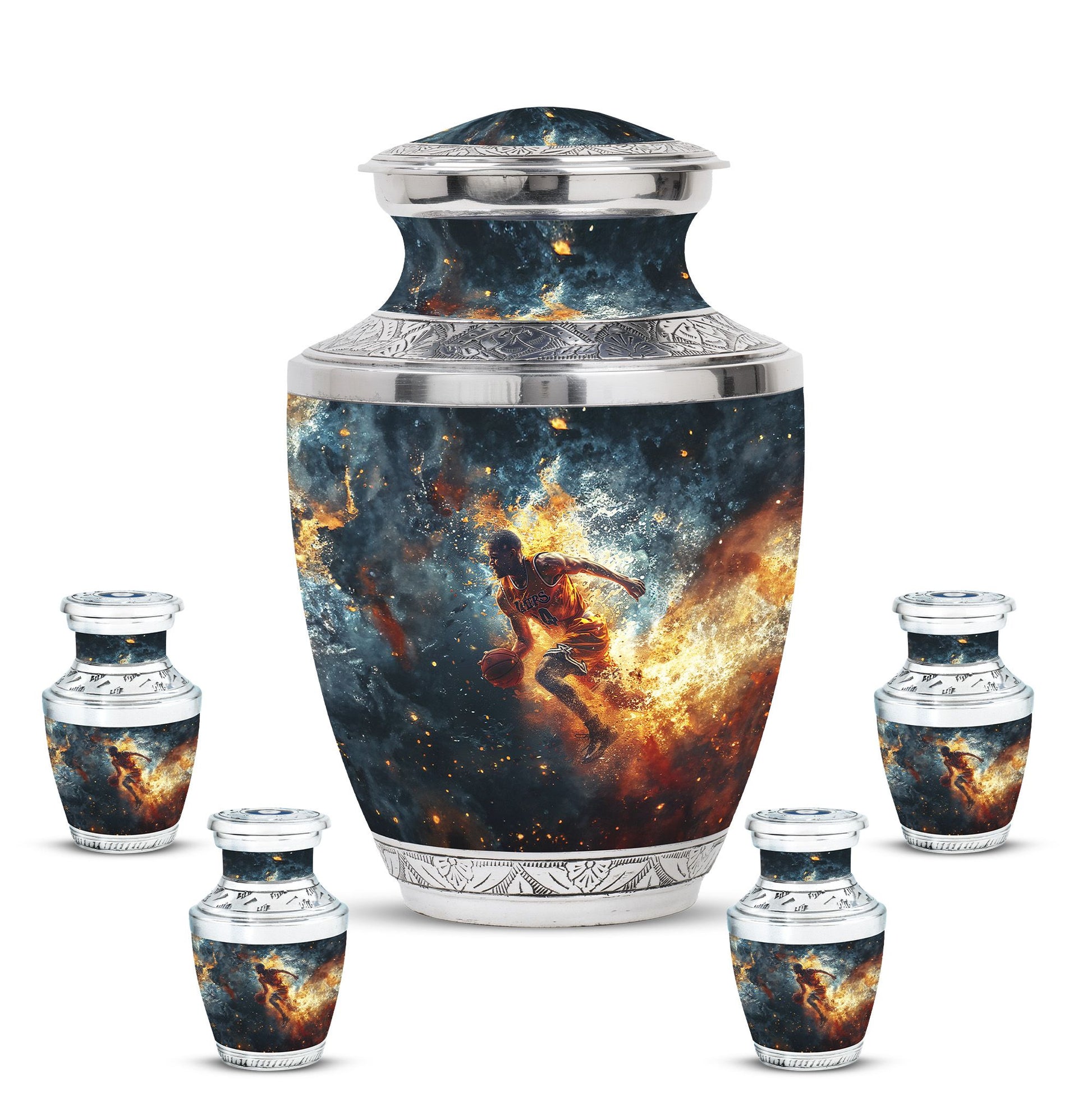 Basketball Theme Large Urn With 4 Keepsake Urn