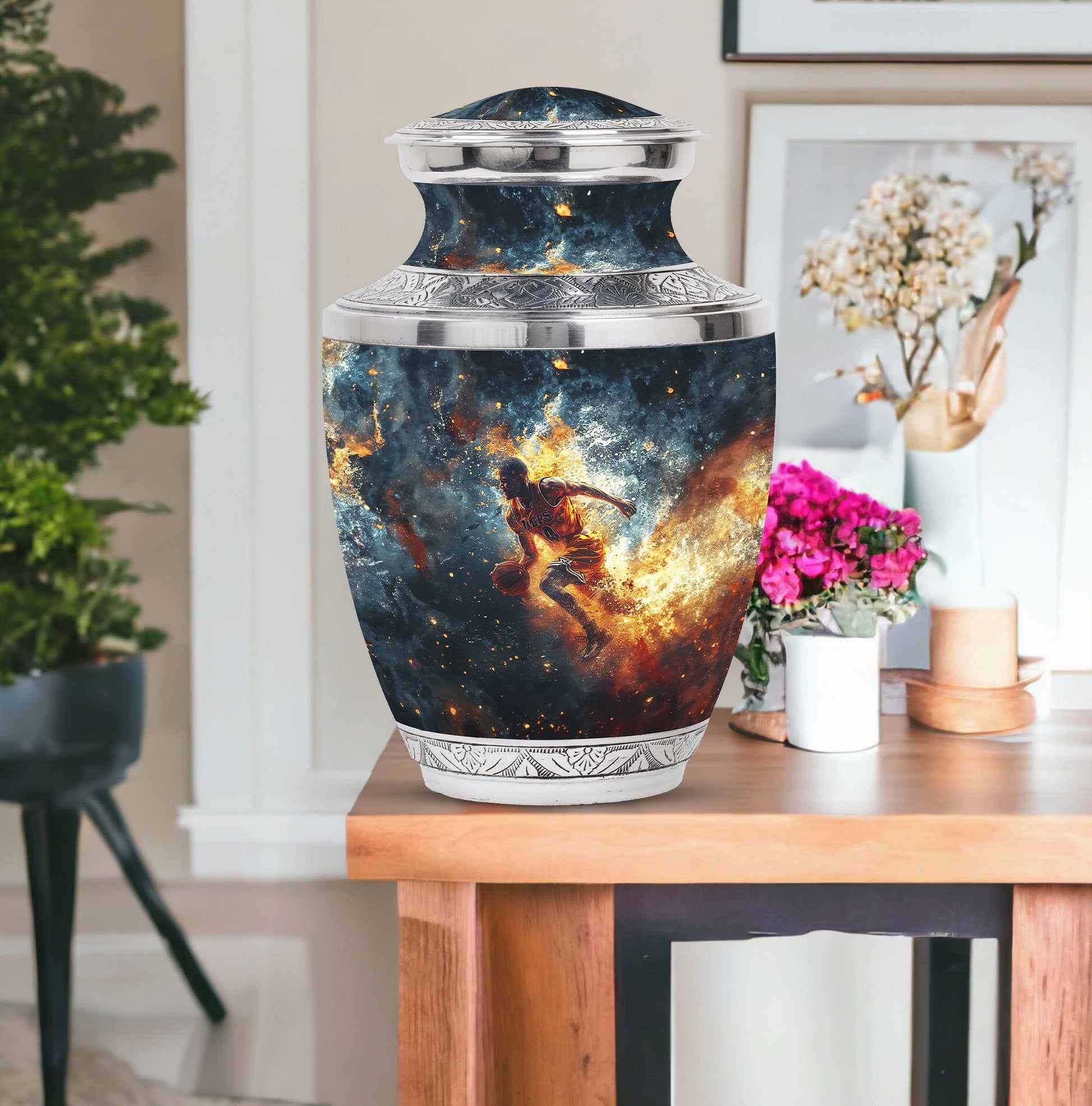 Basketball Theme Large Urn With 1 Keepsake Urn