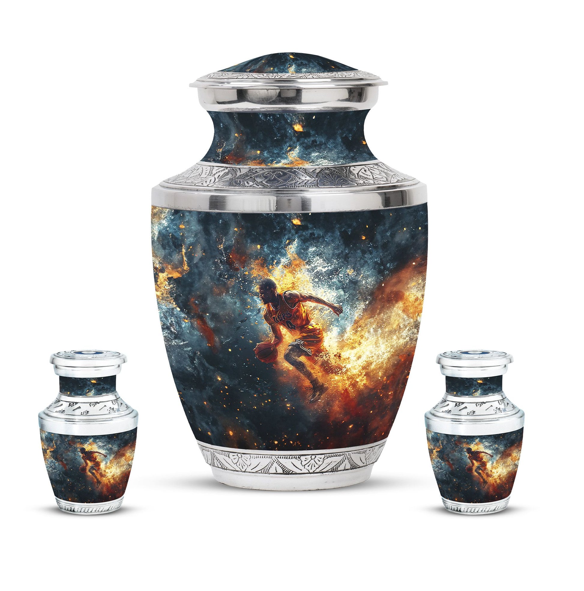 Basketball Theme Large Urn With 2 Keepsake Urn