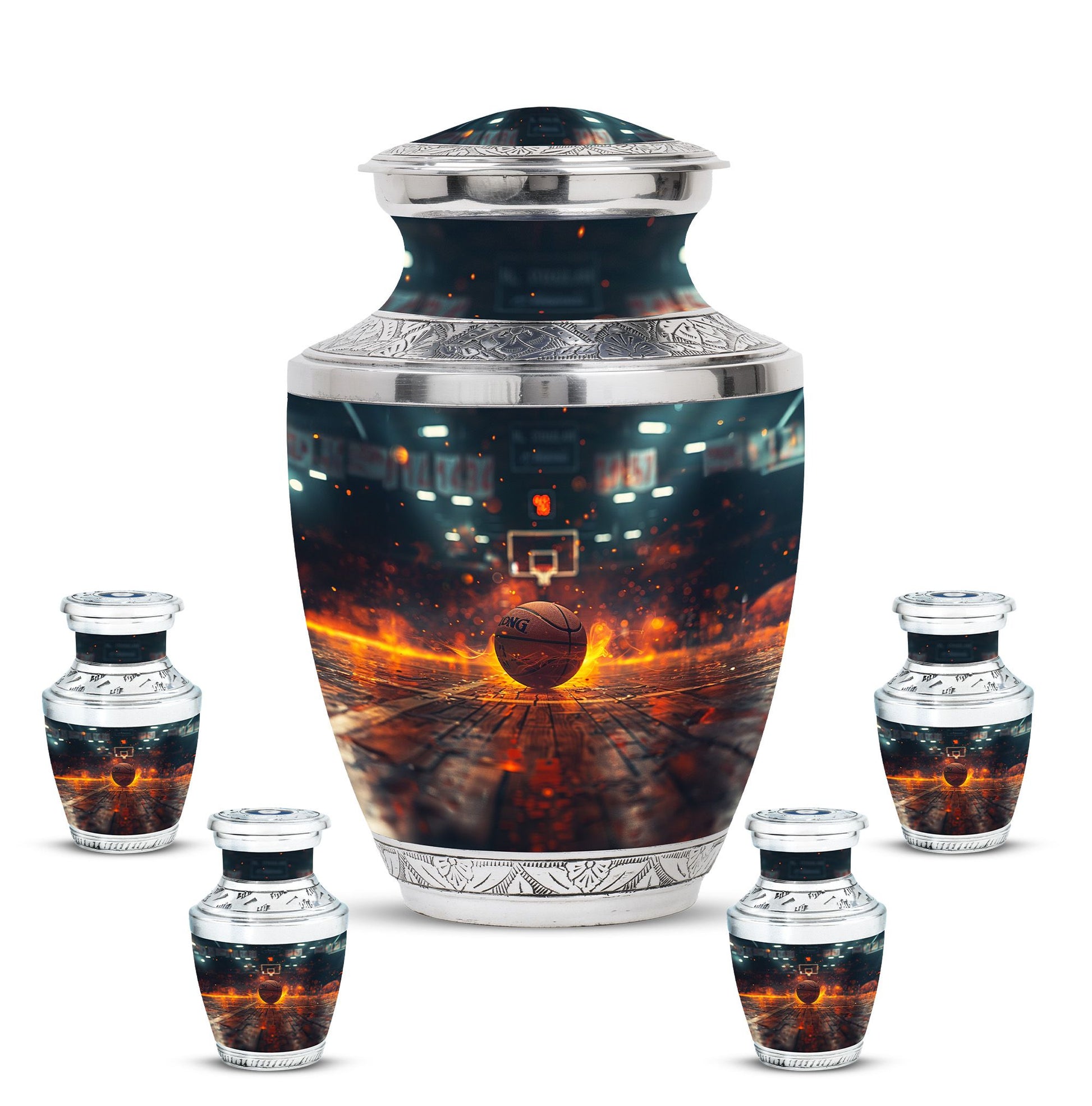 Basketball Theme Large Urn With 4 Keepsake Urn
