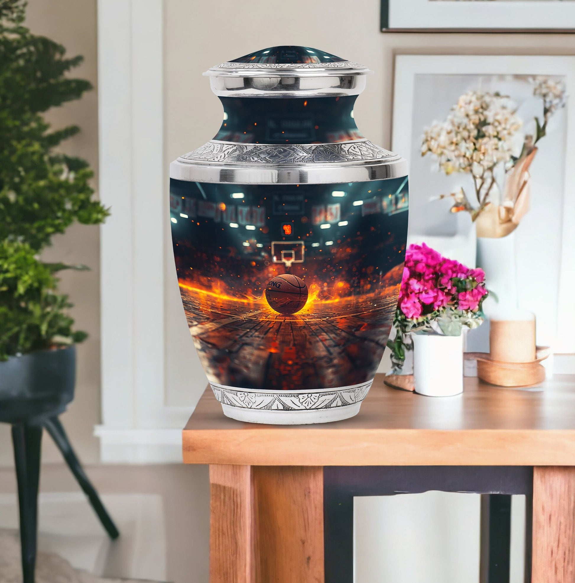 Basketball Theme Large Urn With 1 Keepsake Urn