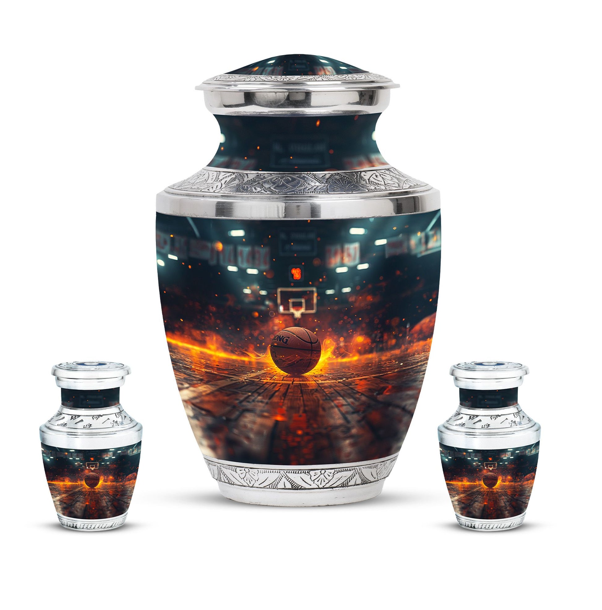 Basketball Theme Large Urn With 2 Keepsake Urn