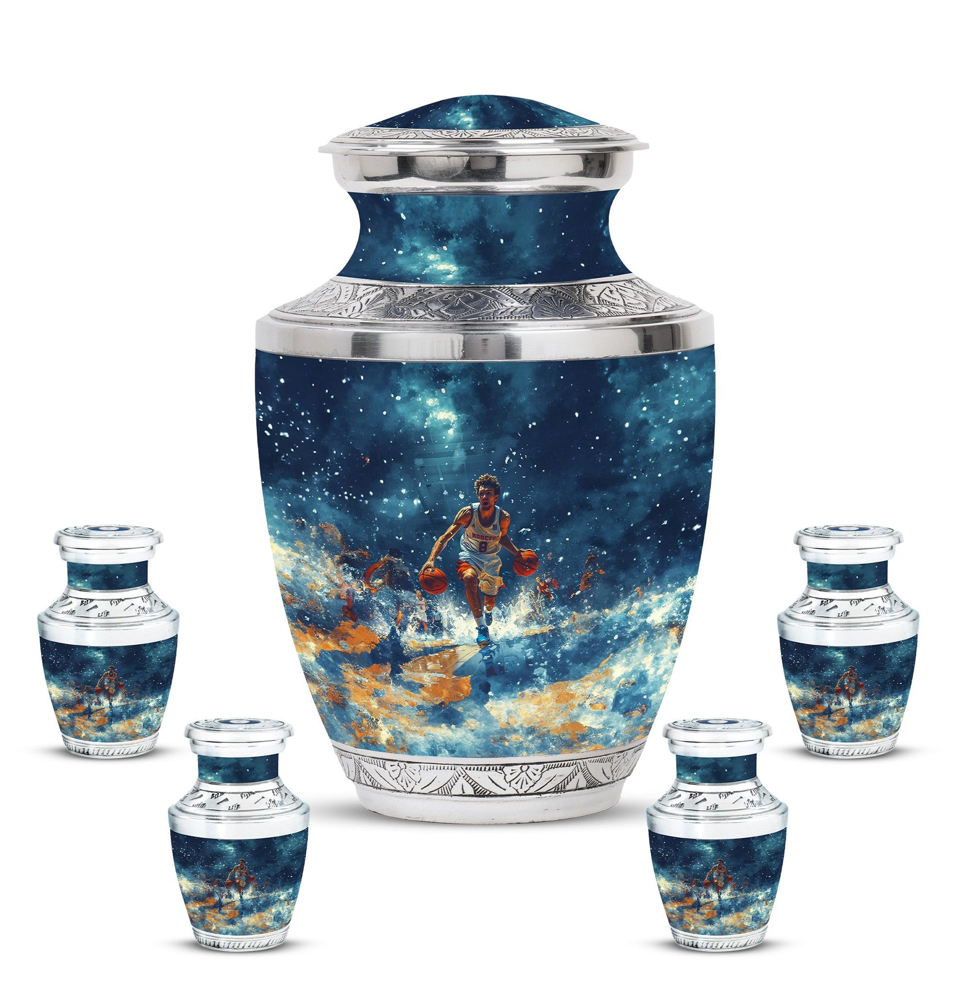 Basketball Theme Large Urn With 4 Keepsake Urn