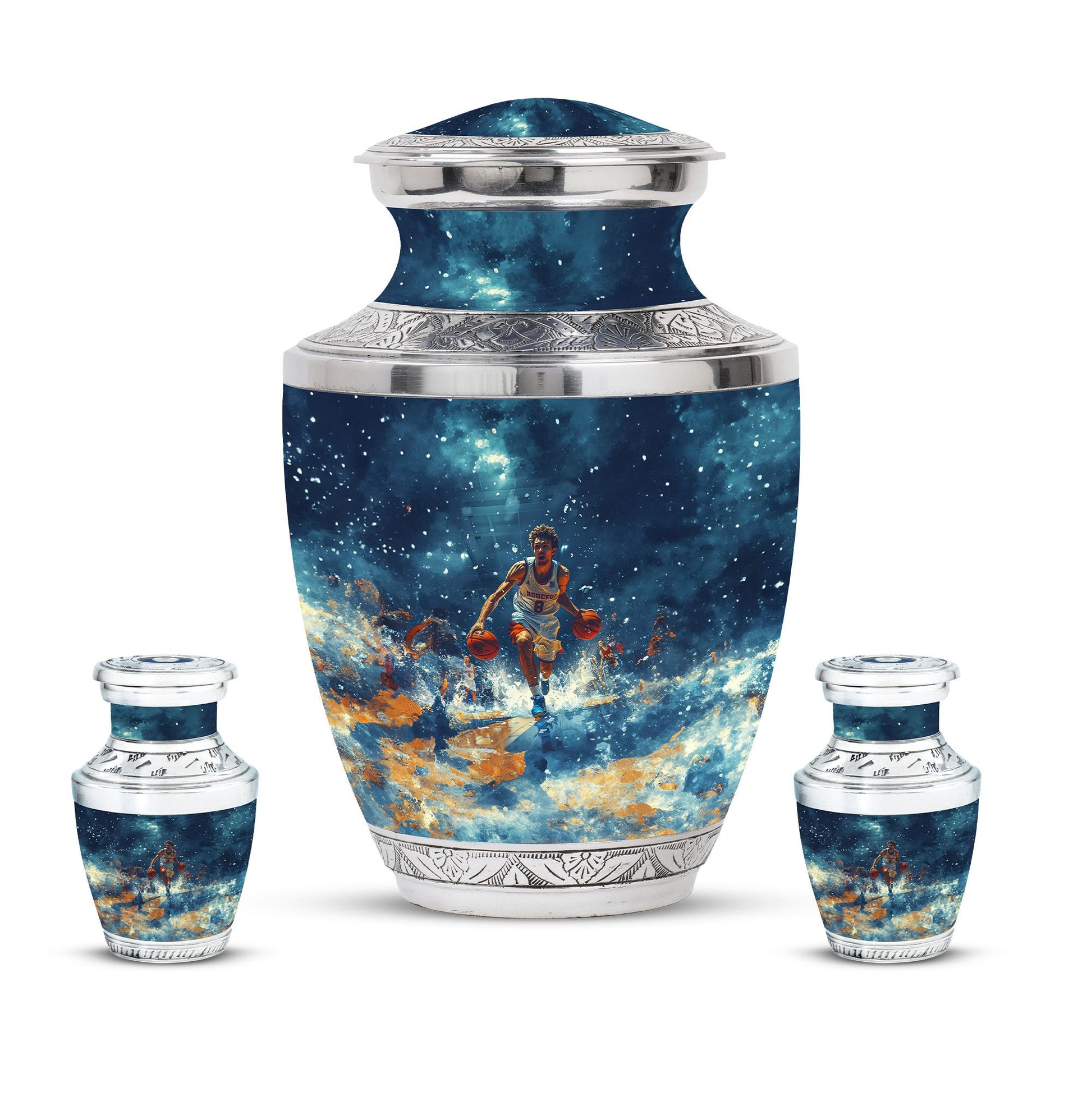 Basketball Theme Large Urn With 2 Keepsake Urn