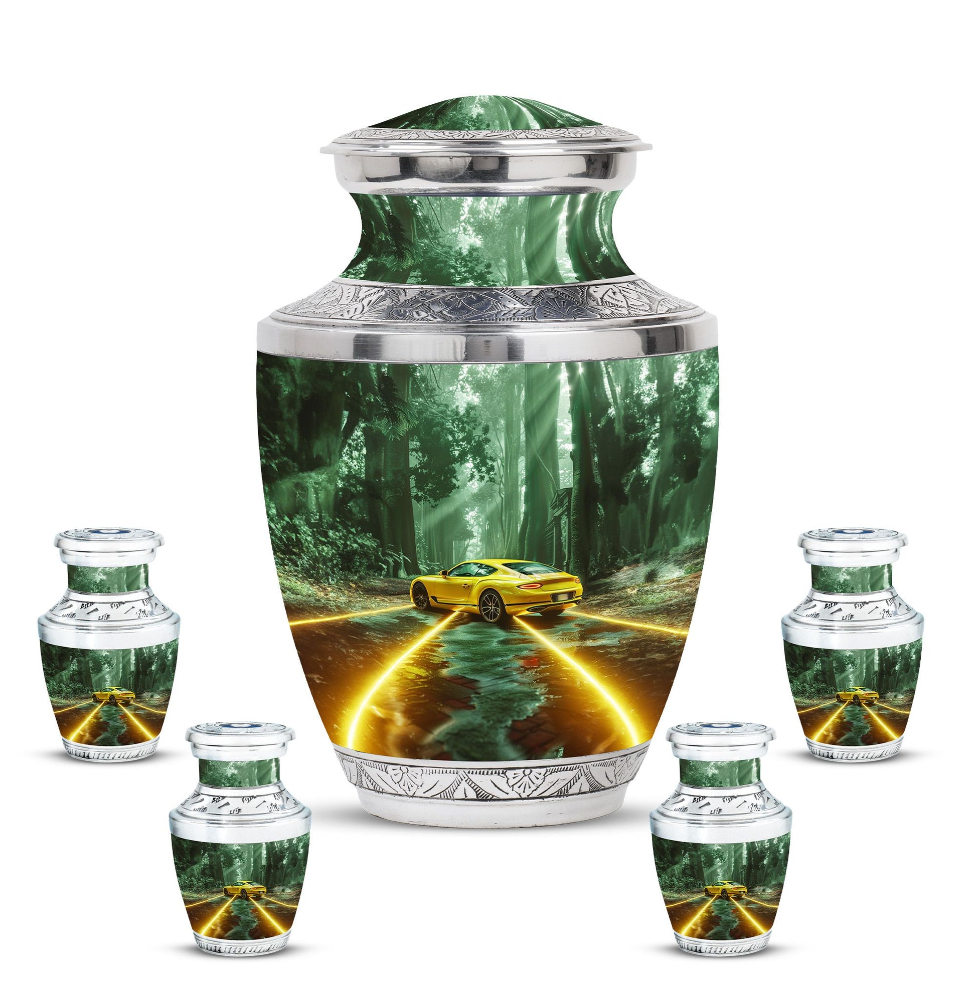 Car Theme Large Urn With 4 Keepsake Urn