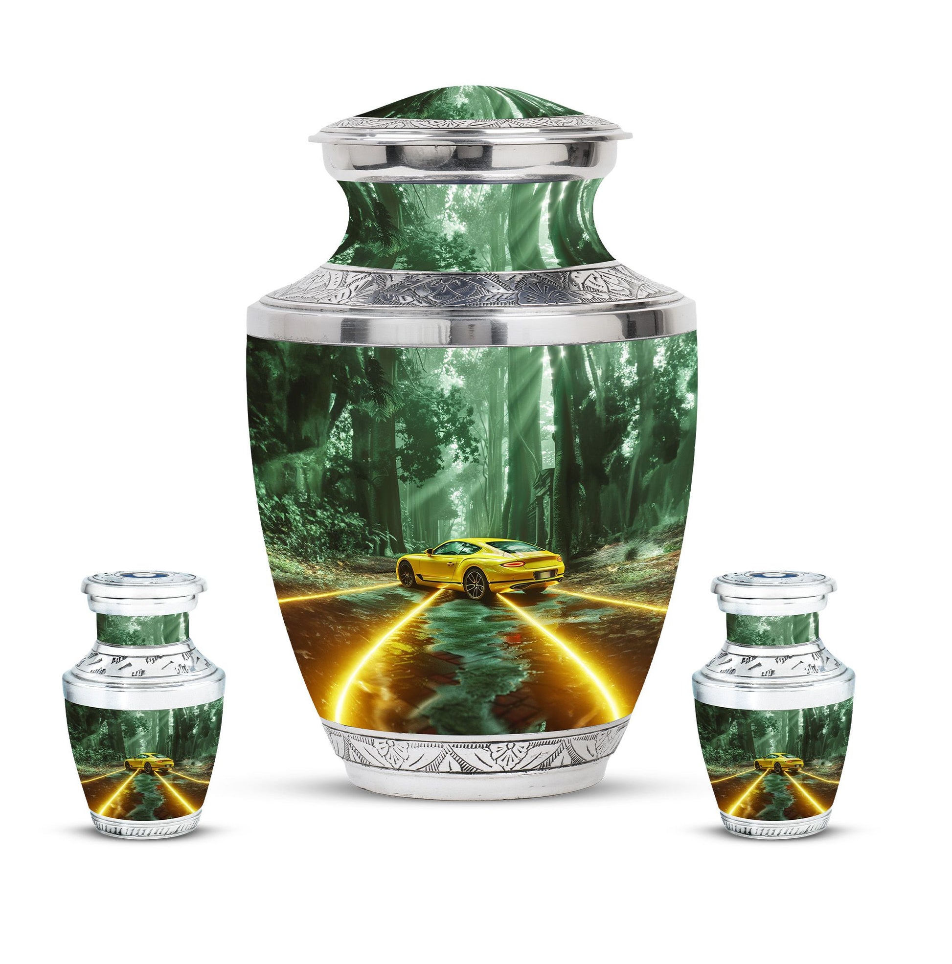 Car Theme Large Urn With 2 Keepsake Urn