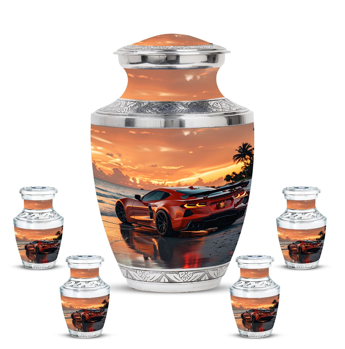 Car Theme Large Urn With 4 Keepsake Urn