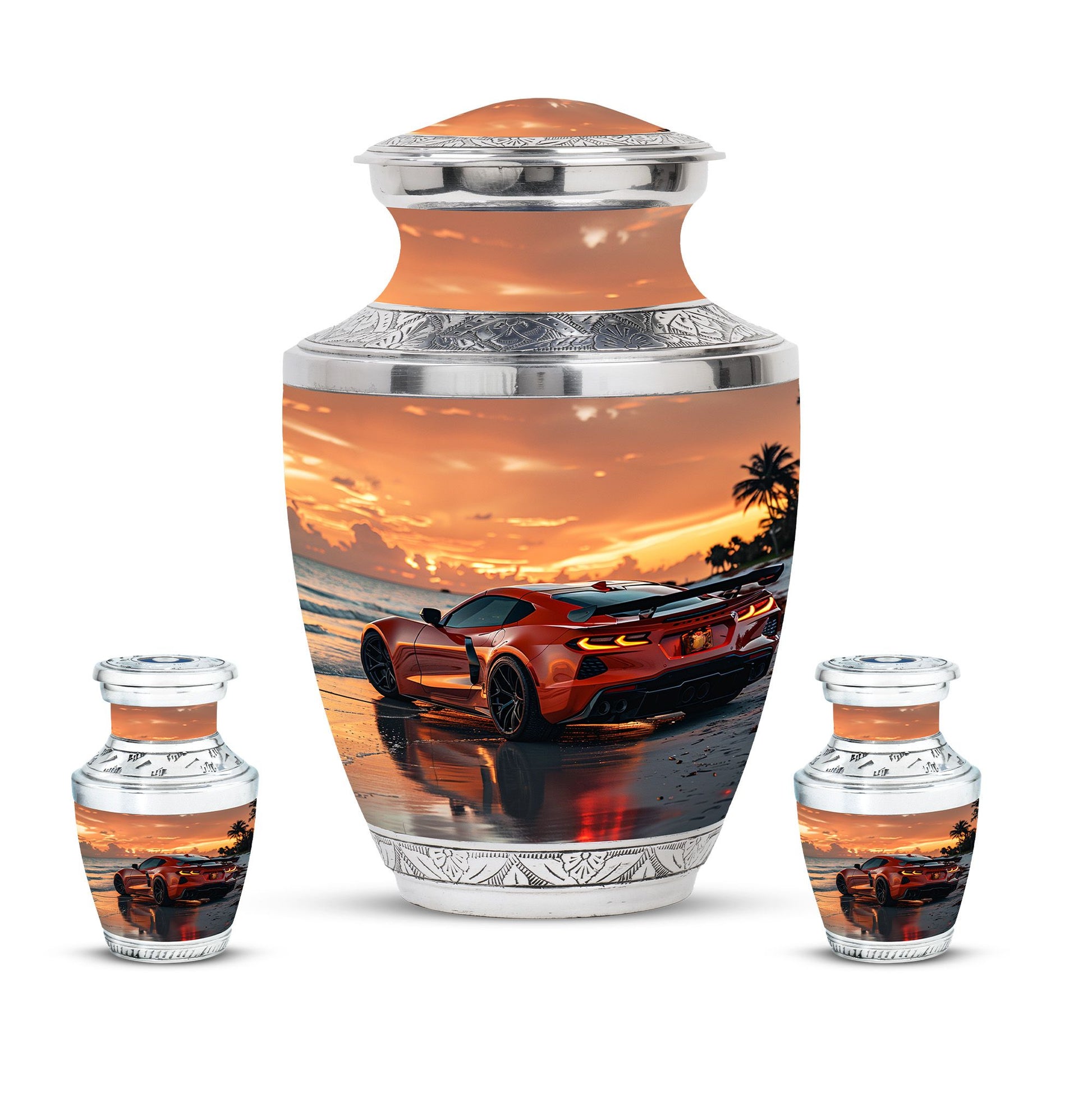 Car Theme Large Urn With 2 Keepsake Urn