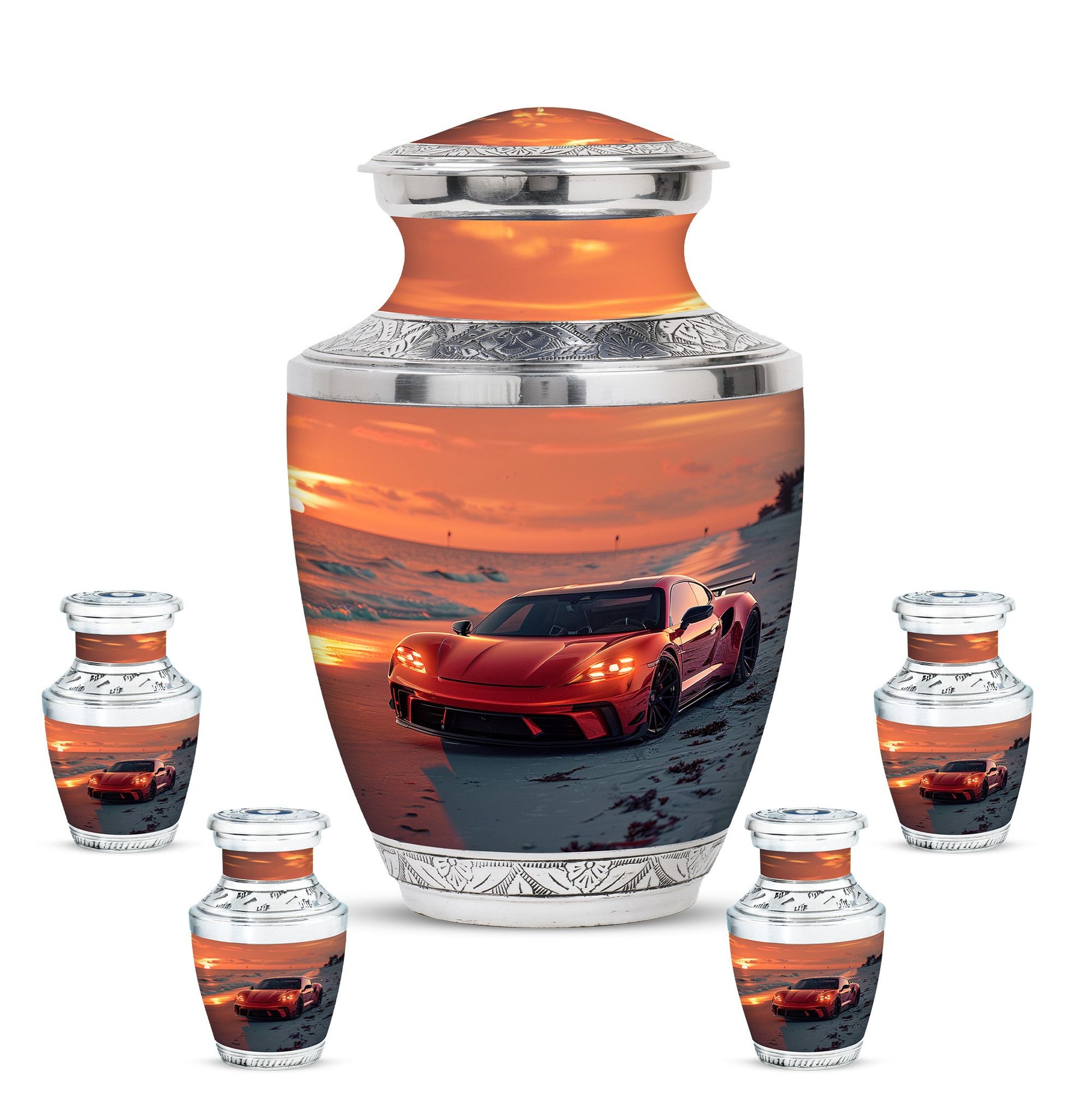 Car Theme Large Urn With 4 Keepsake Urn