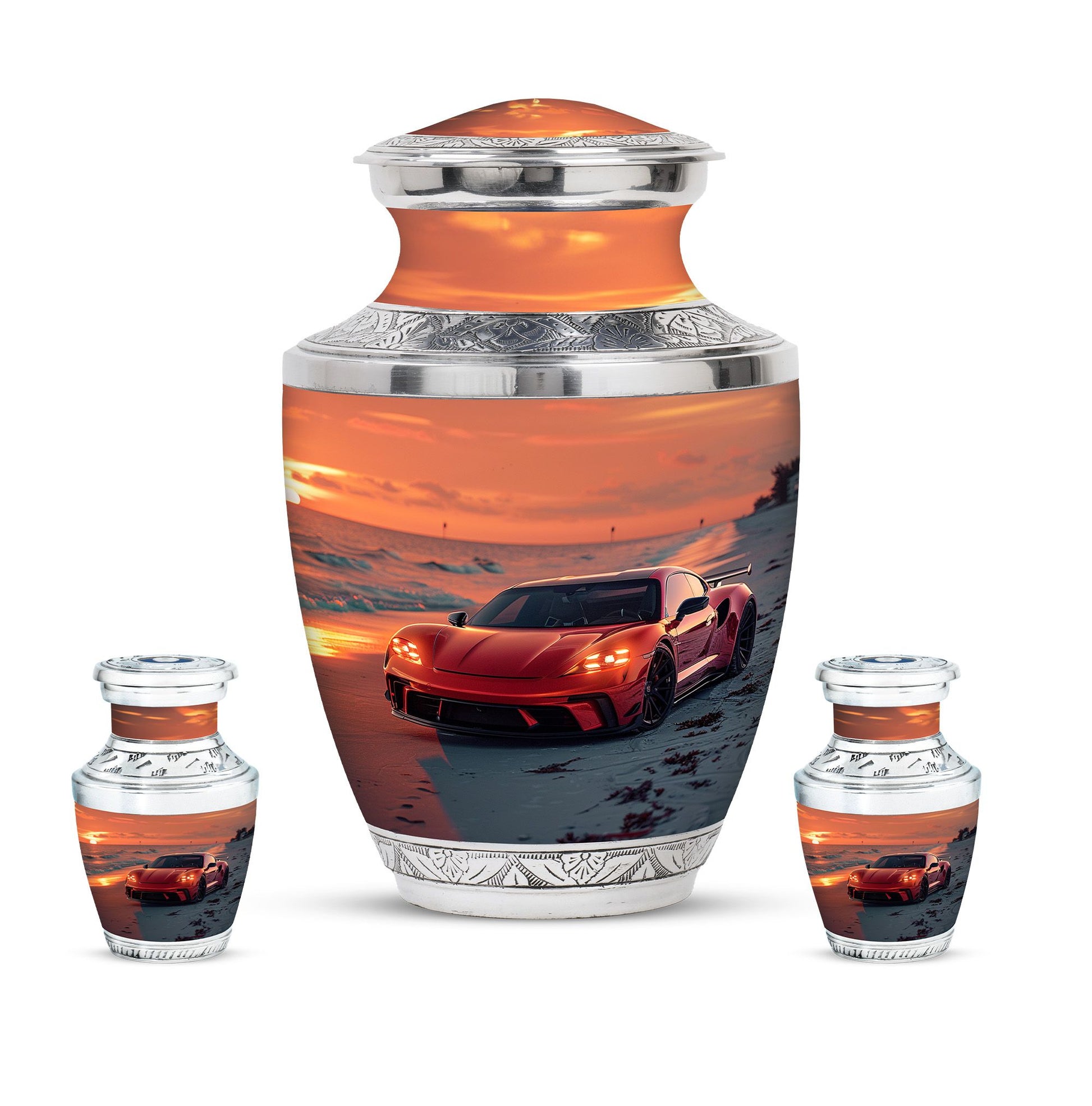Car Theme Large Urn With 2 Keepsake Urn
