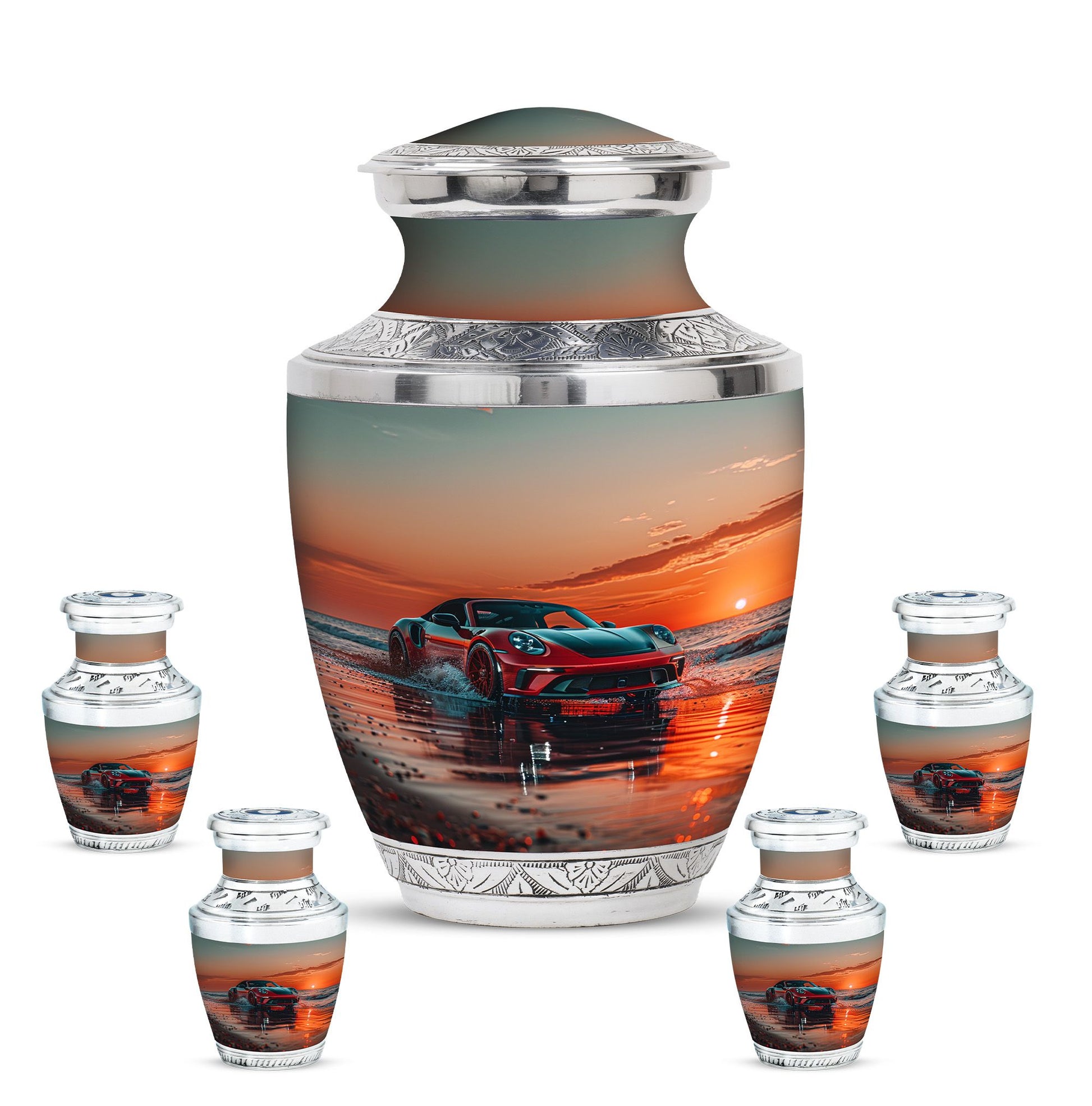 Car Theme Large Urn With 4 Keepsake Urn