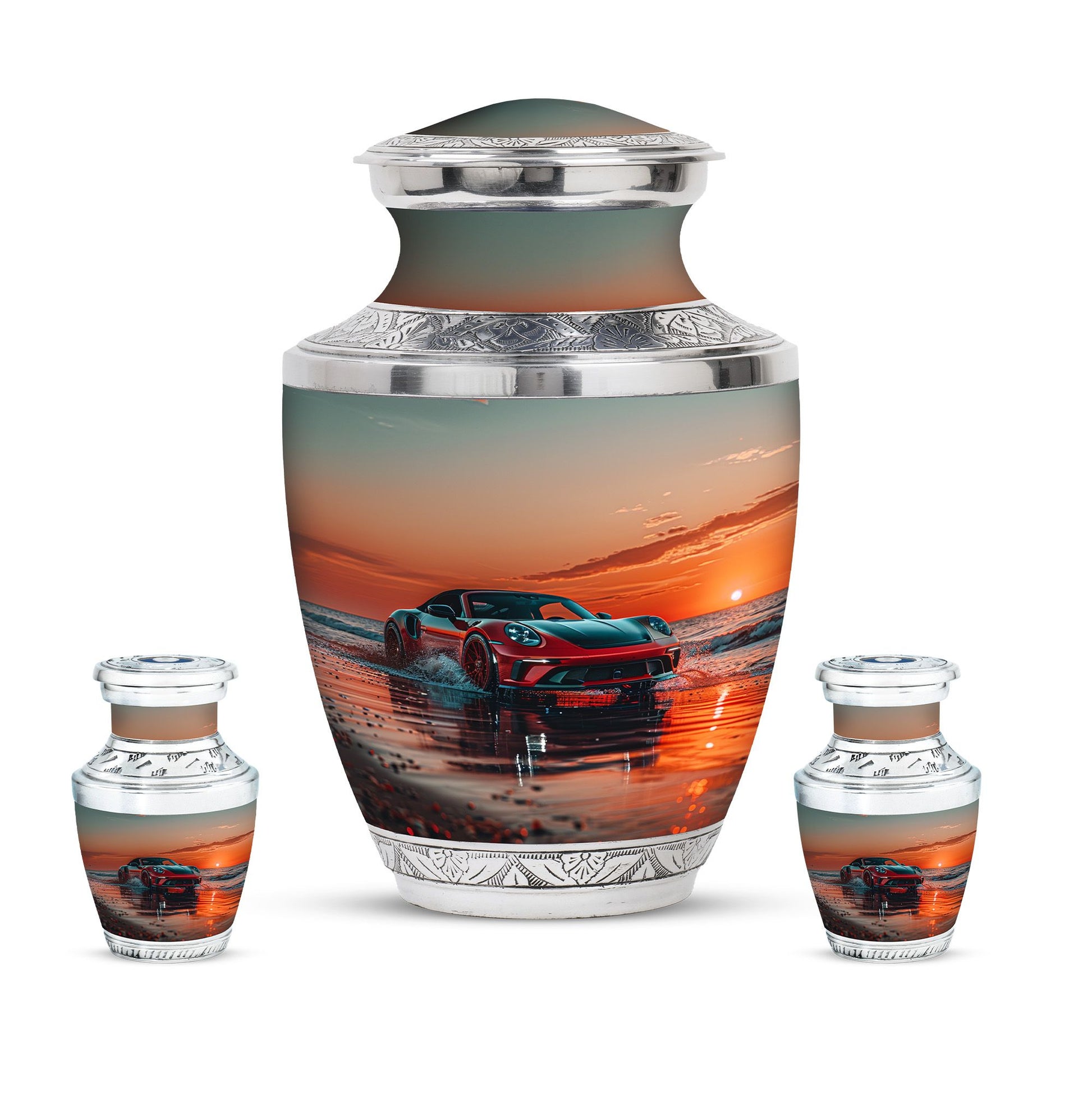 Car Theme Large Urn With 2 Keepsake Urn