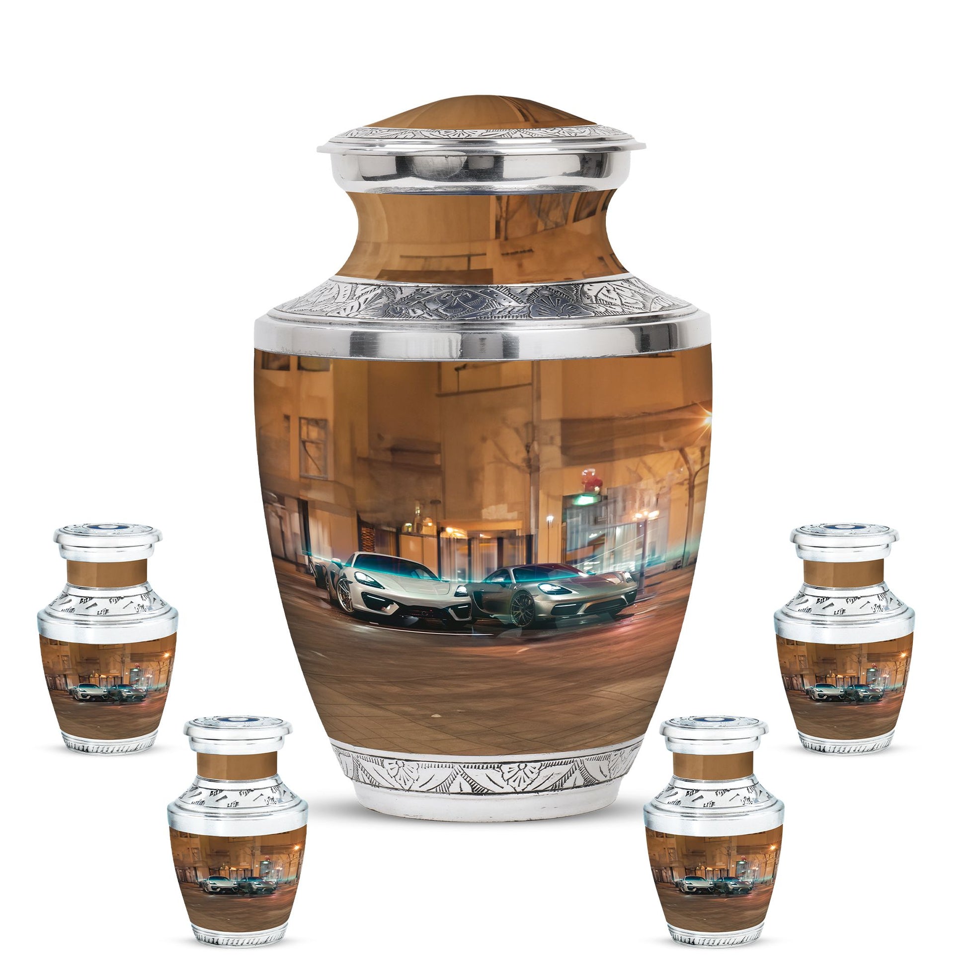 Car Theme Large Urn With 4 Keepsake Urn