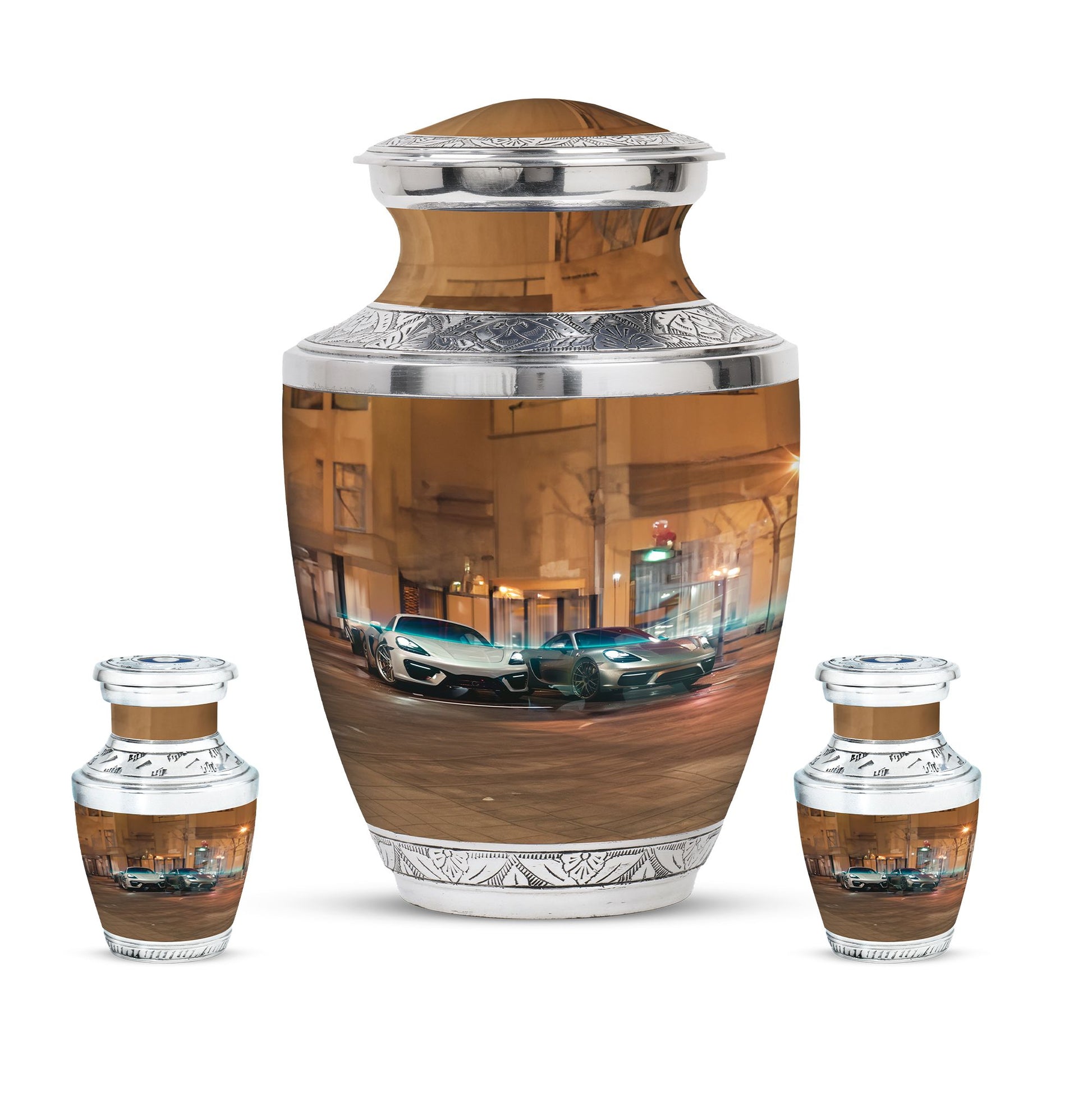 Car Theme Large Urn With 2 Keepsake Urn