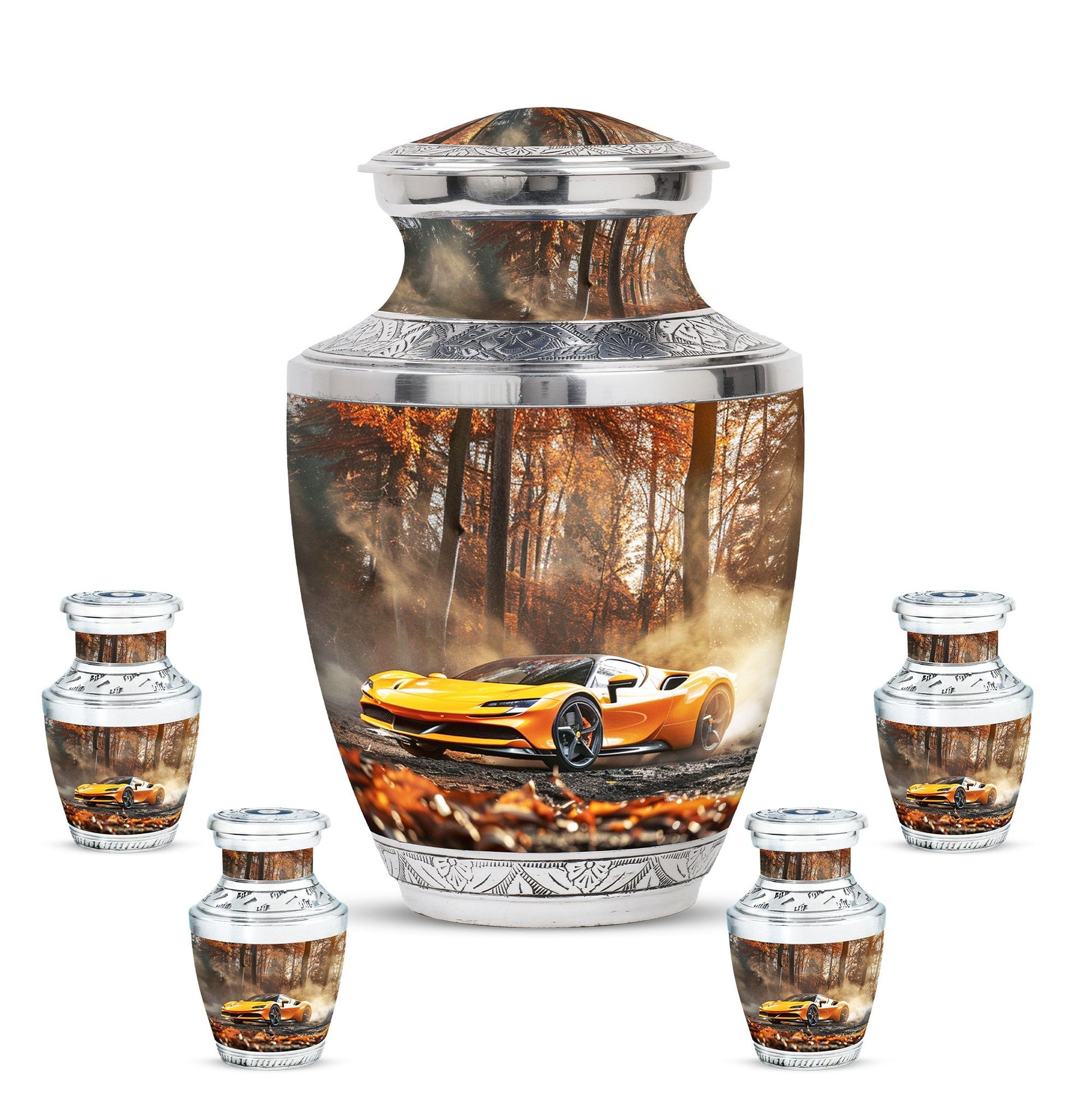 Car Theme Large Urn With 4 Keepsake Urn