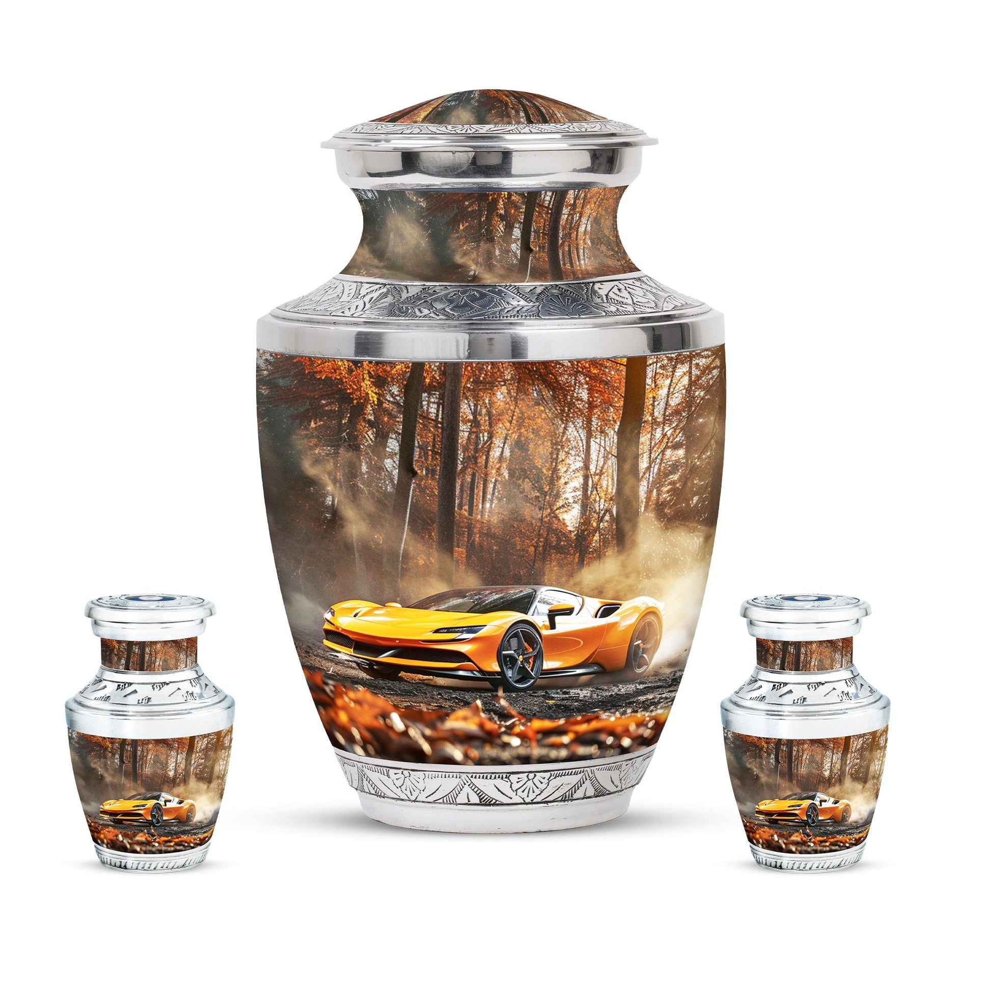 Car Theme Large Urn With 2 Keepsake Urn