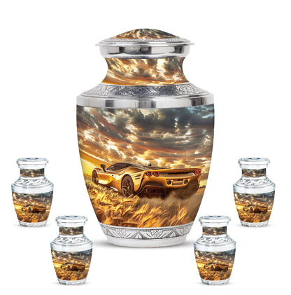 Car Theme Large Urn With 4 Keepsake Urn