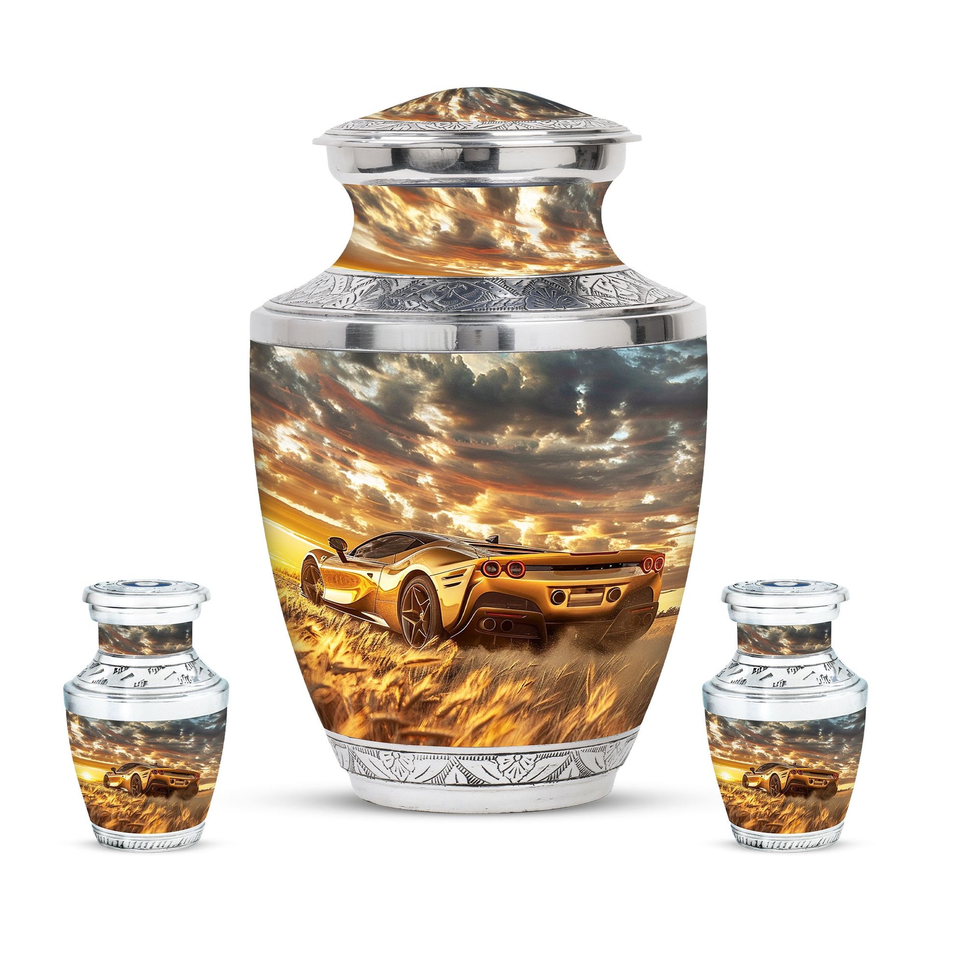 Car Theme Large Urn With 2 Keepsake Urn