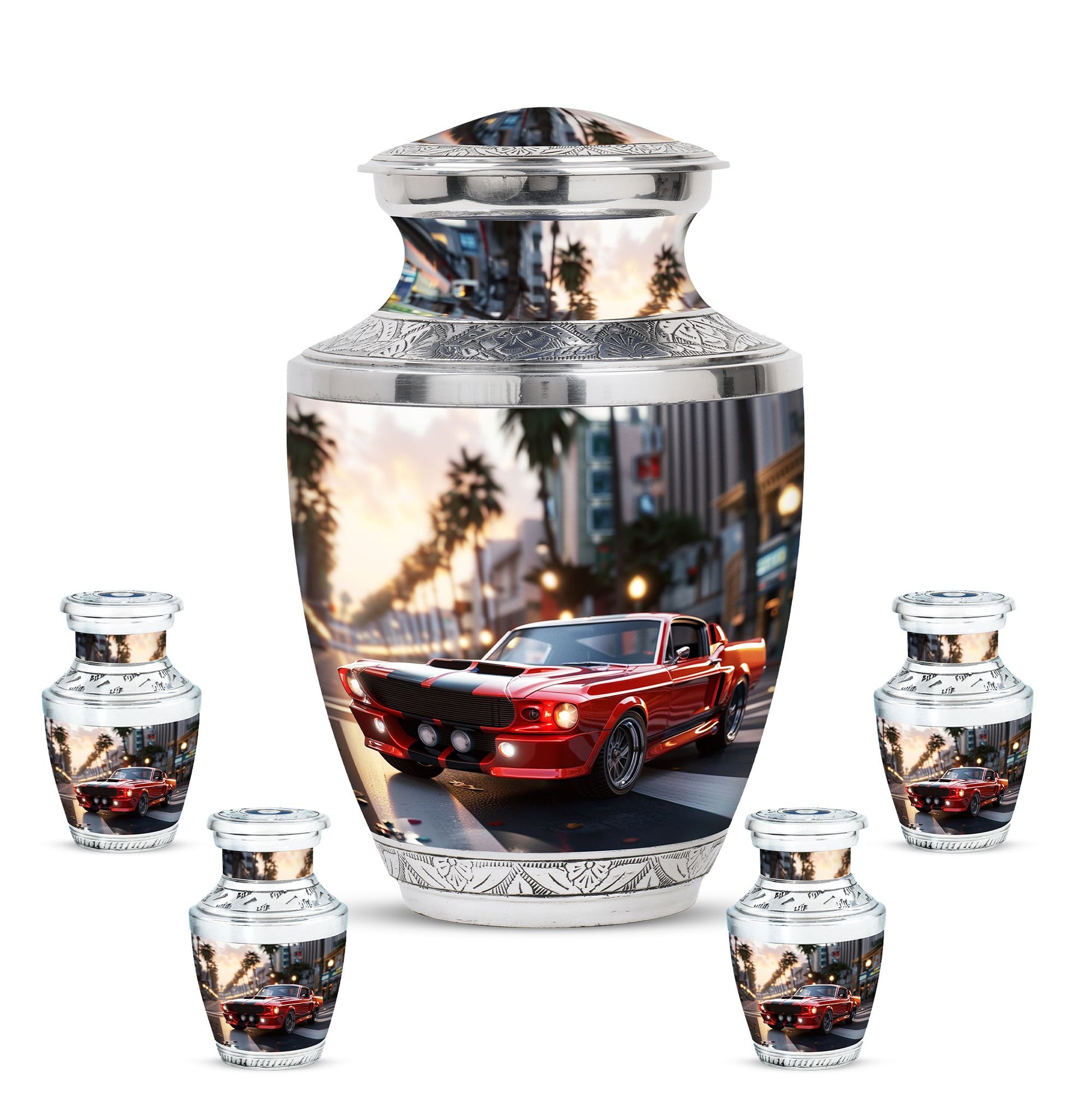 Car Theme Large Urn With 4 Keepsake Urn