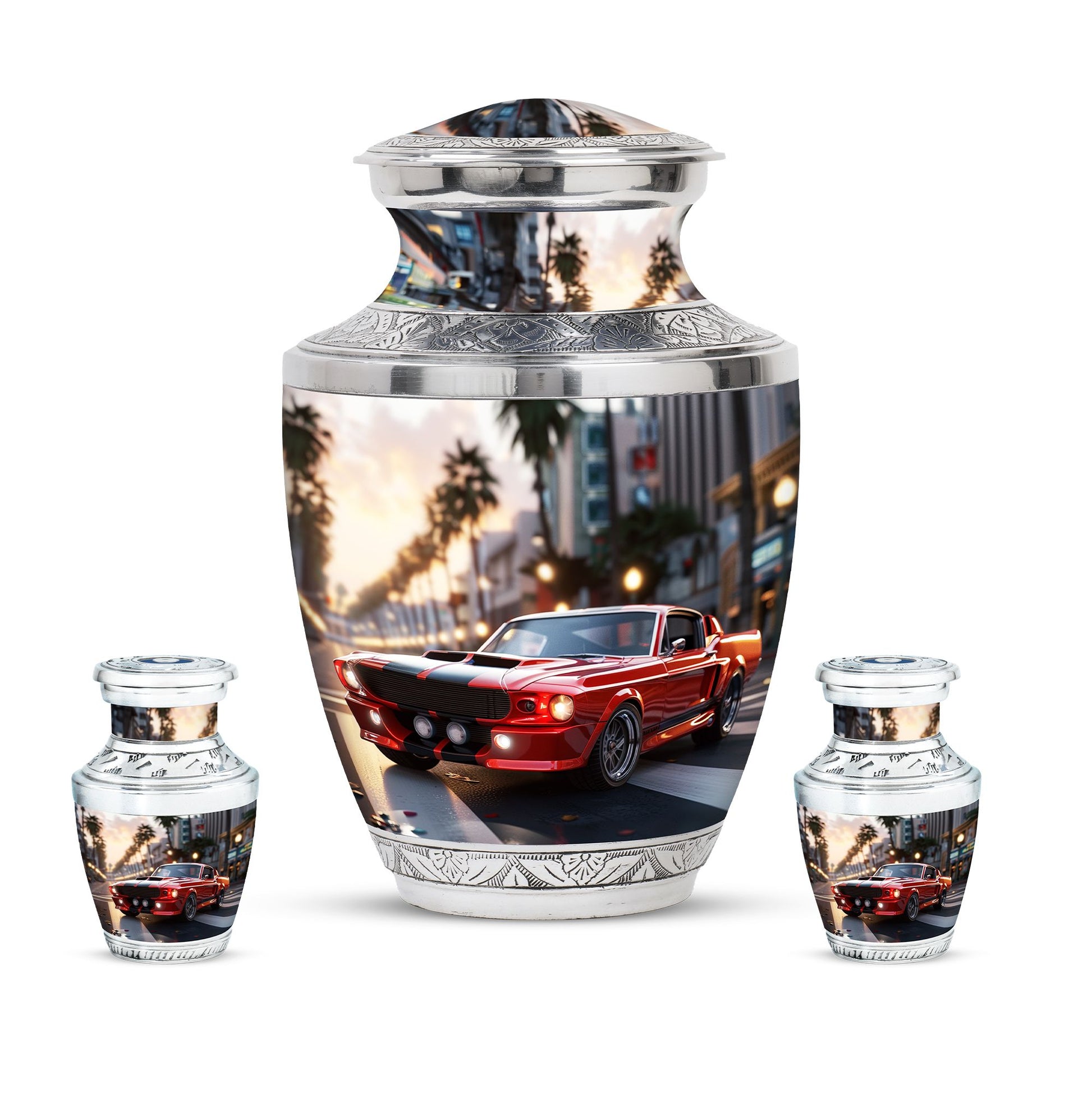 Car Theme Large Urn With 2 Keepsake Urn