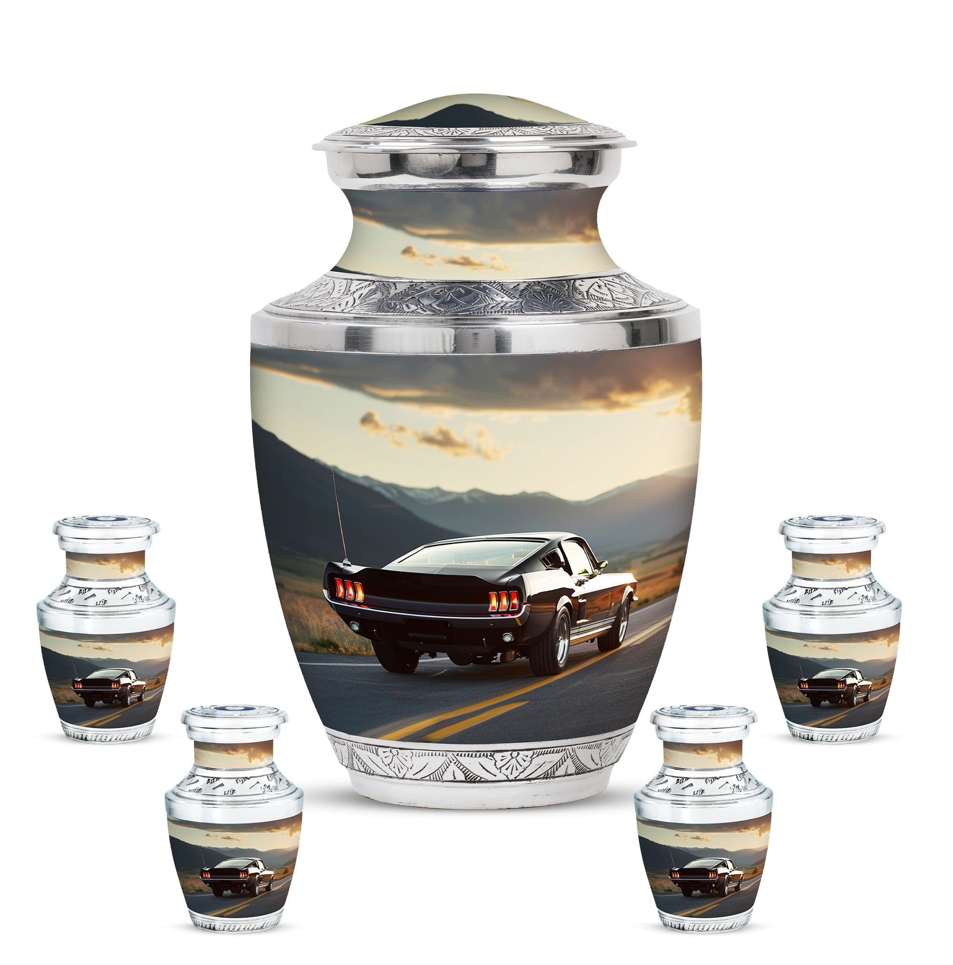 Car Theme Large Urn With 4 Keepsake Urn
